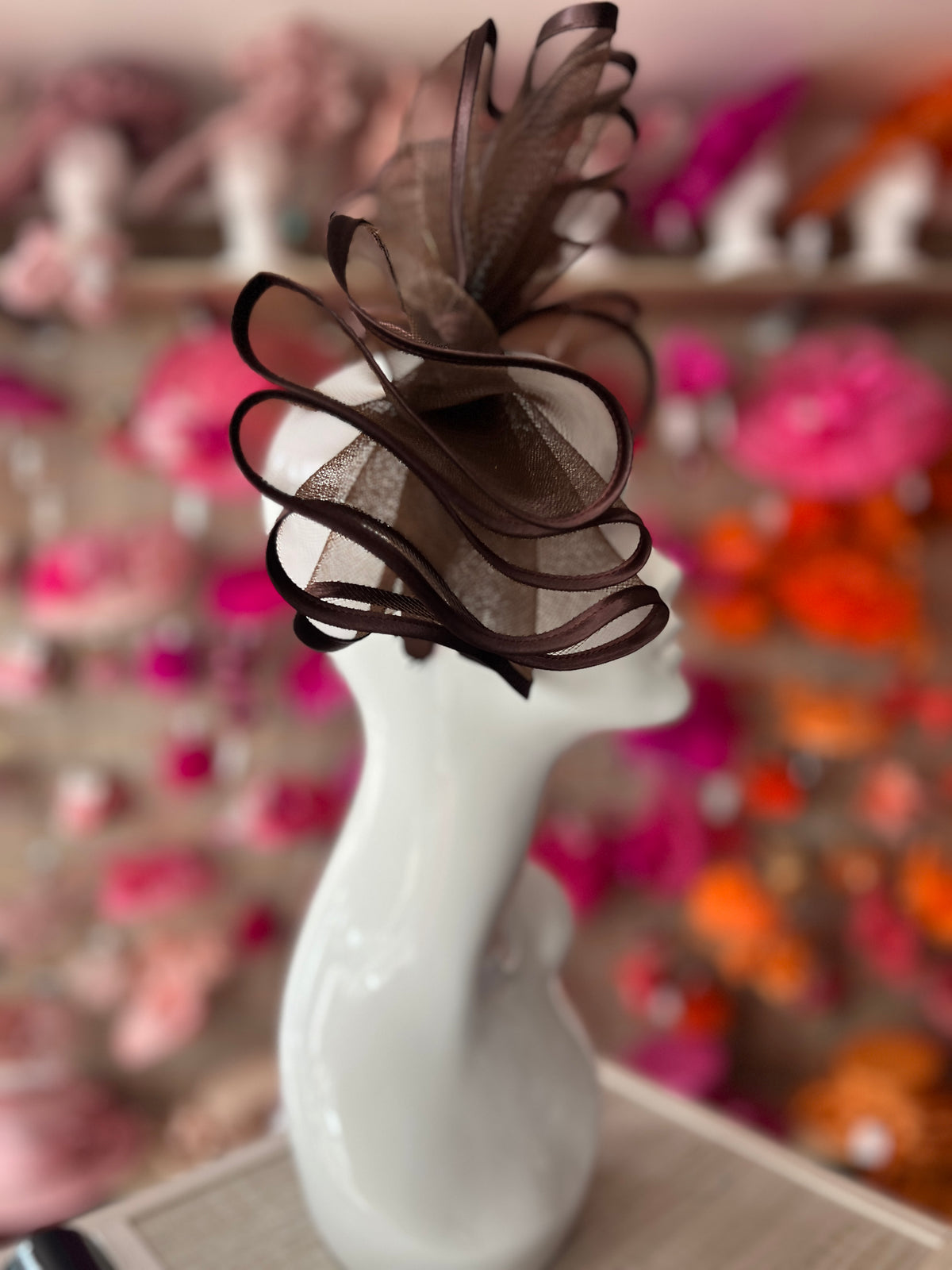 Large Crinoline Brown Bow Fascinator-Fascinators Direct