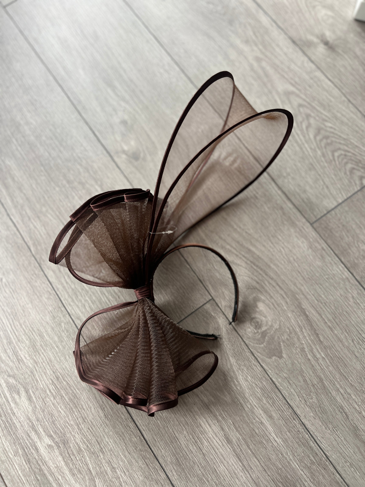 Large Crinoline Brown Bow Fascinator-Fascinators Direct