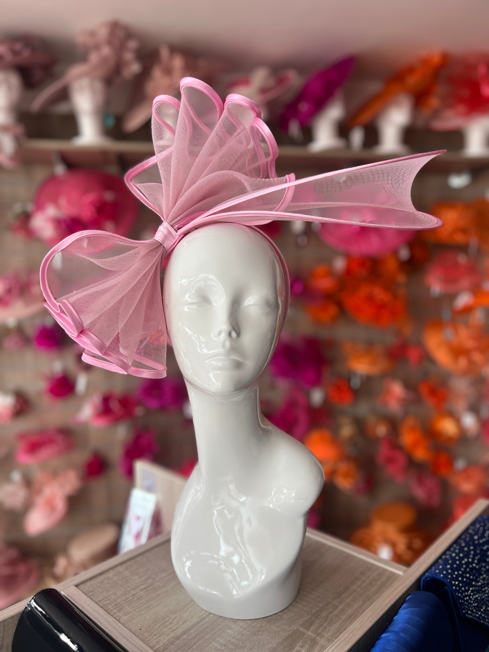 Large Crinoline Dusty Pink Bow Fascinator-Fascinators Direct
