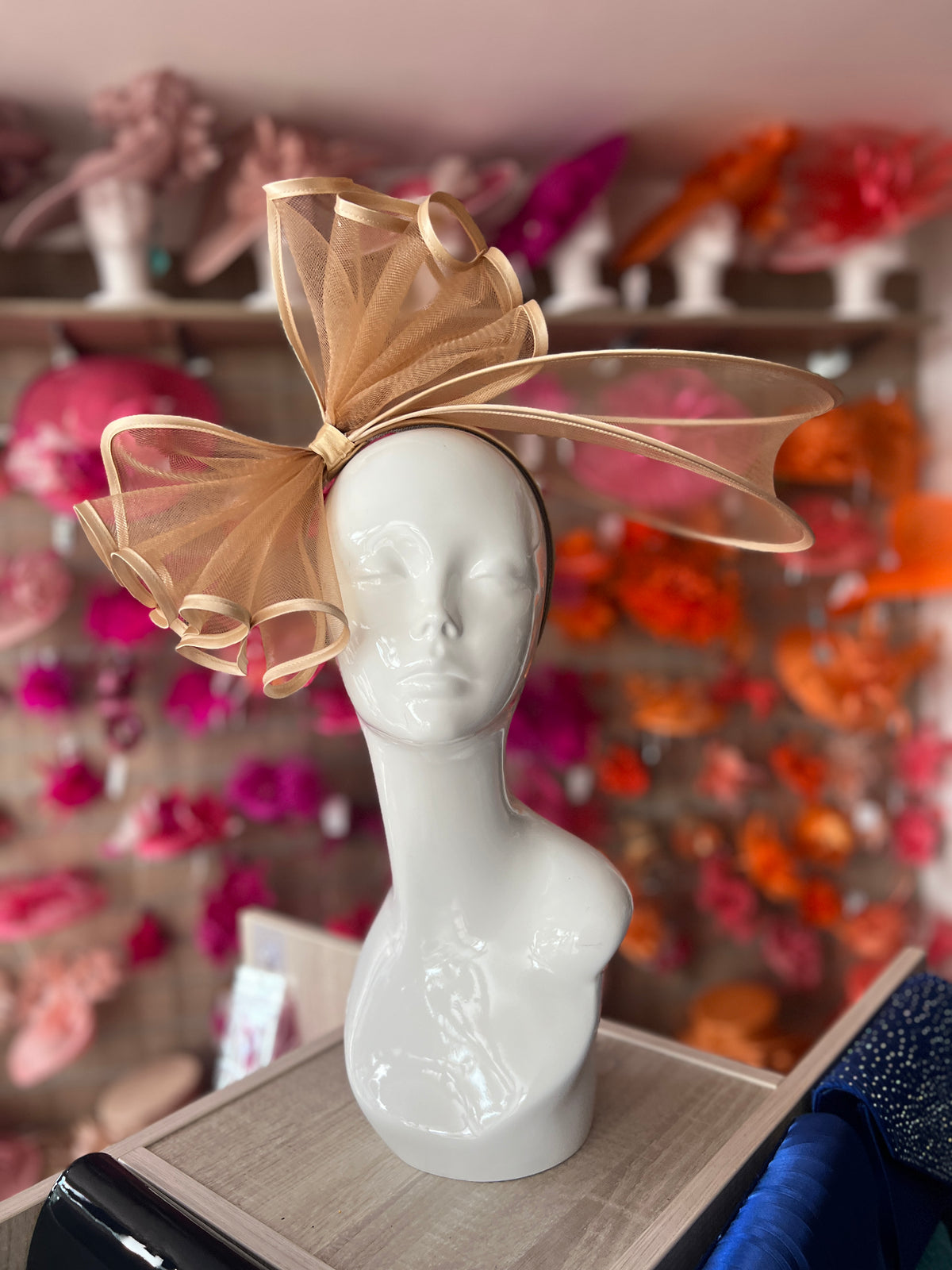 Large Crinoline Gold Bow Fascinator-Fascinators Direct