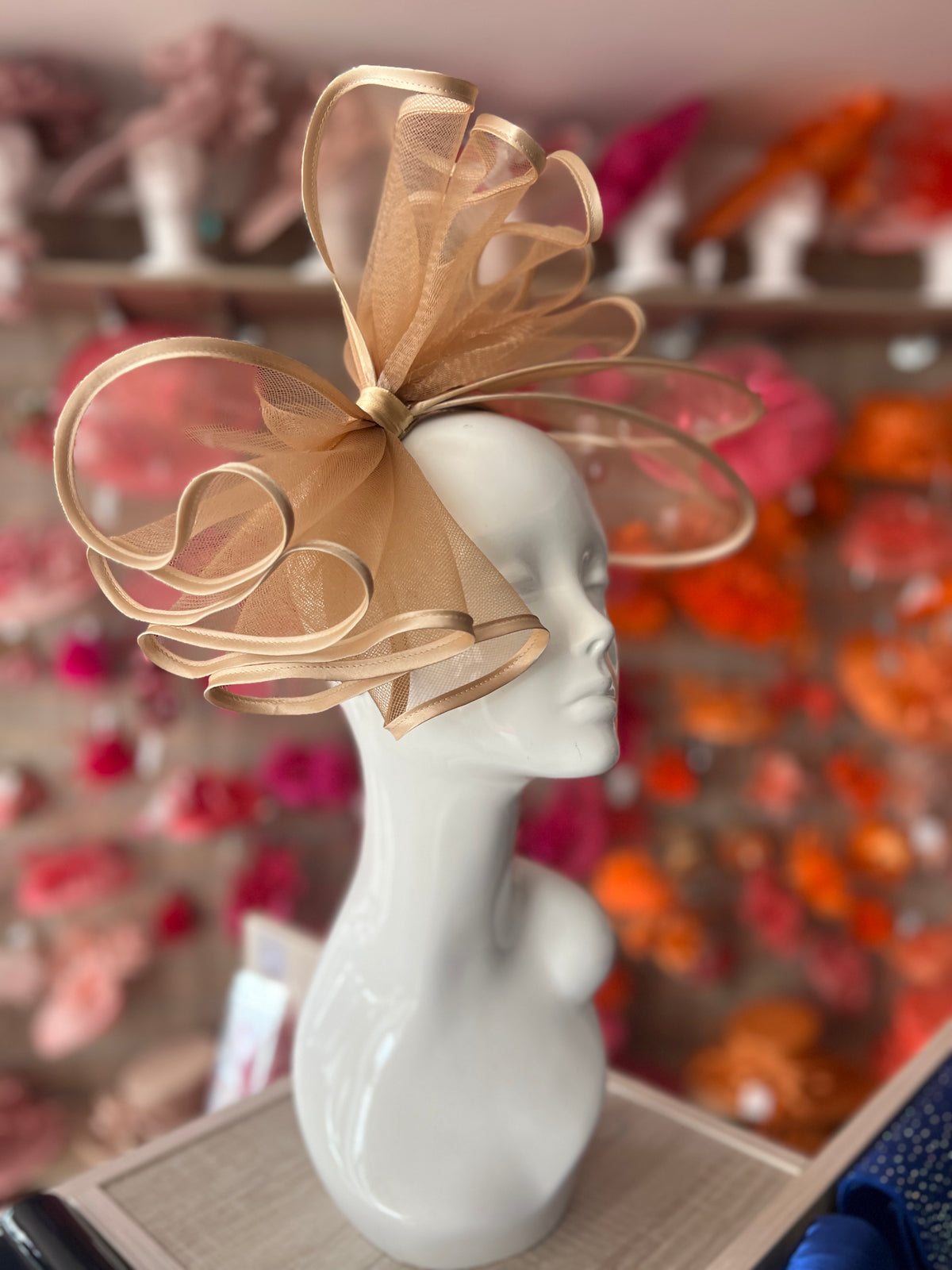 Large Crinoline Gold Bow Fascinator-Fascinators Direct