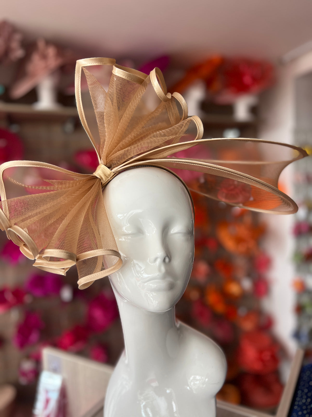 Large Crinoline Gold Bow Fascinator-Fascinators Direct