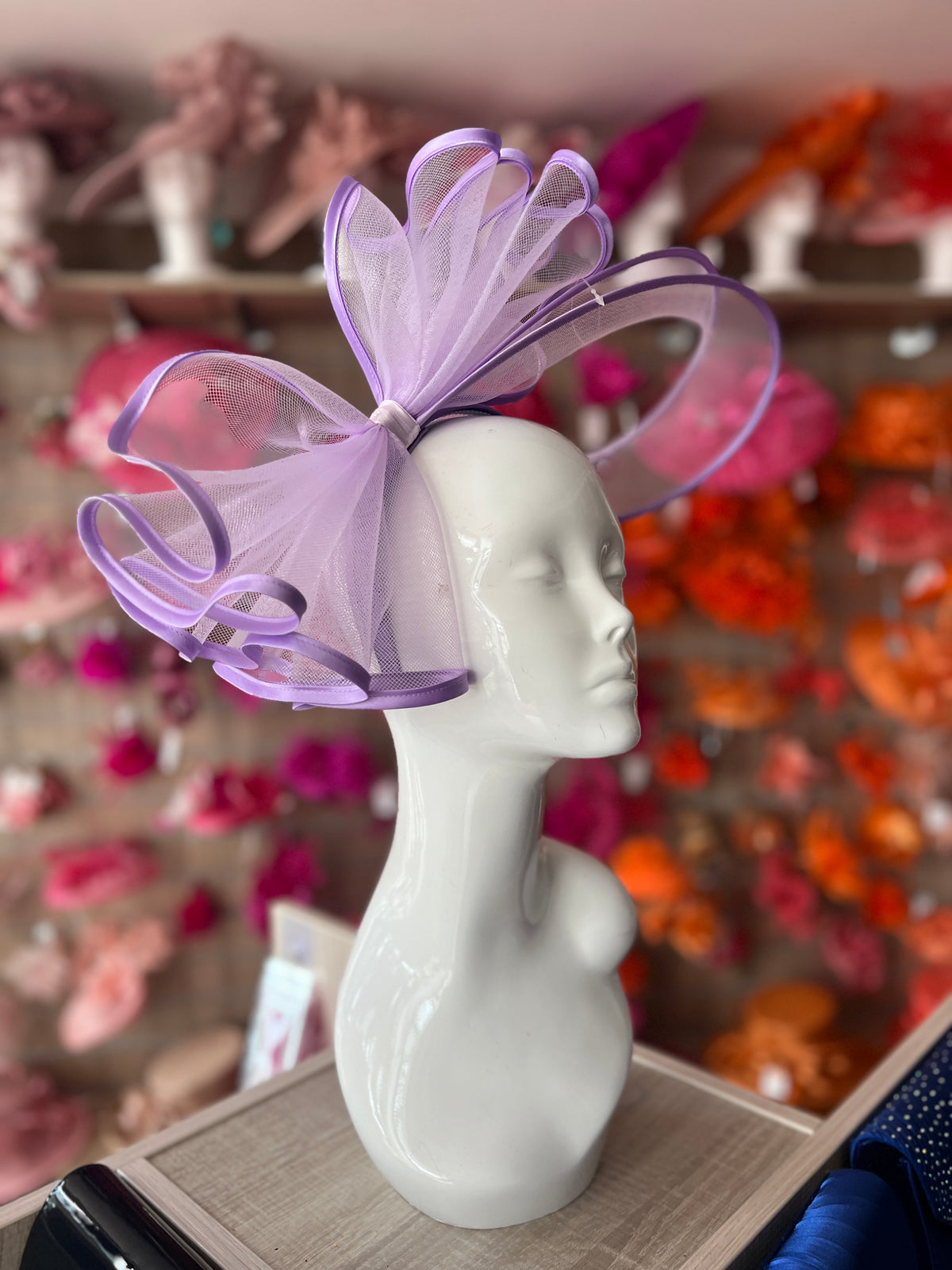 Large Crinoline Lilac Bow Fascinator-Fascinators Direct