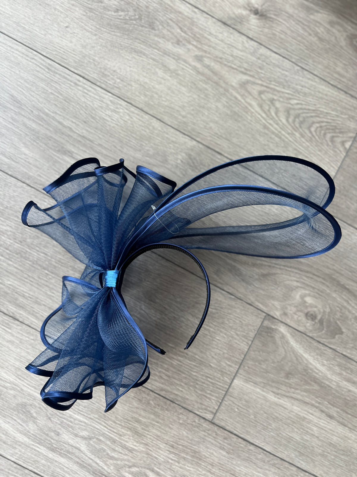 Large Crinoline Navy Blue Bow Fascinator-Fascinators Direct