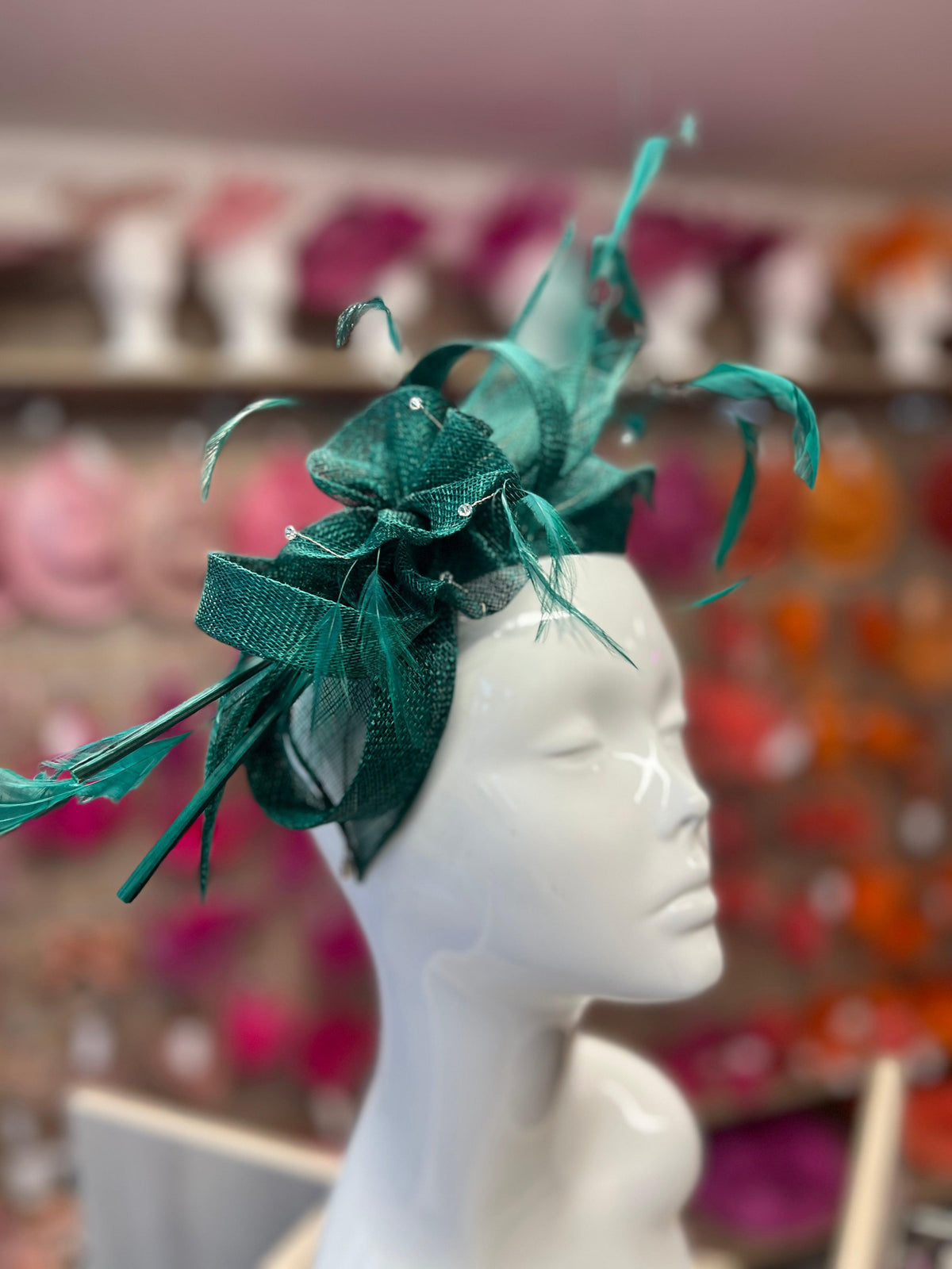 Large Emerald Green Fascinator with Quills &amp; Crystal Stamens-Fascinators Direct