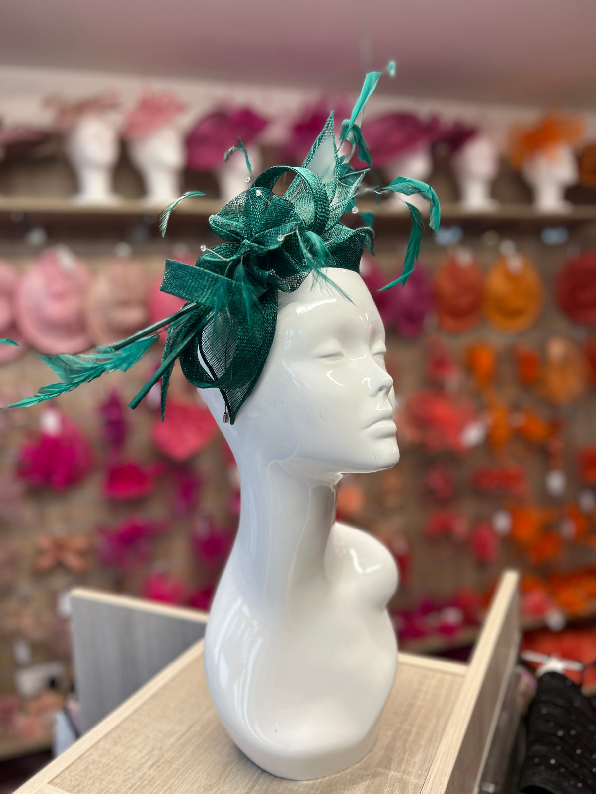 Large Emerald Green Fascinator with Quills &amp; Crystal Stamens-Fascinators Direct