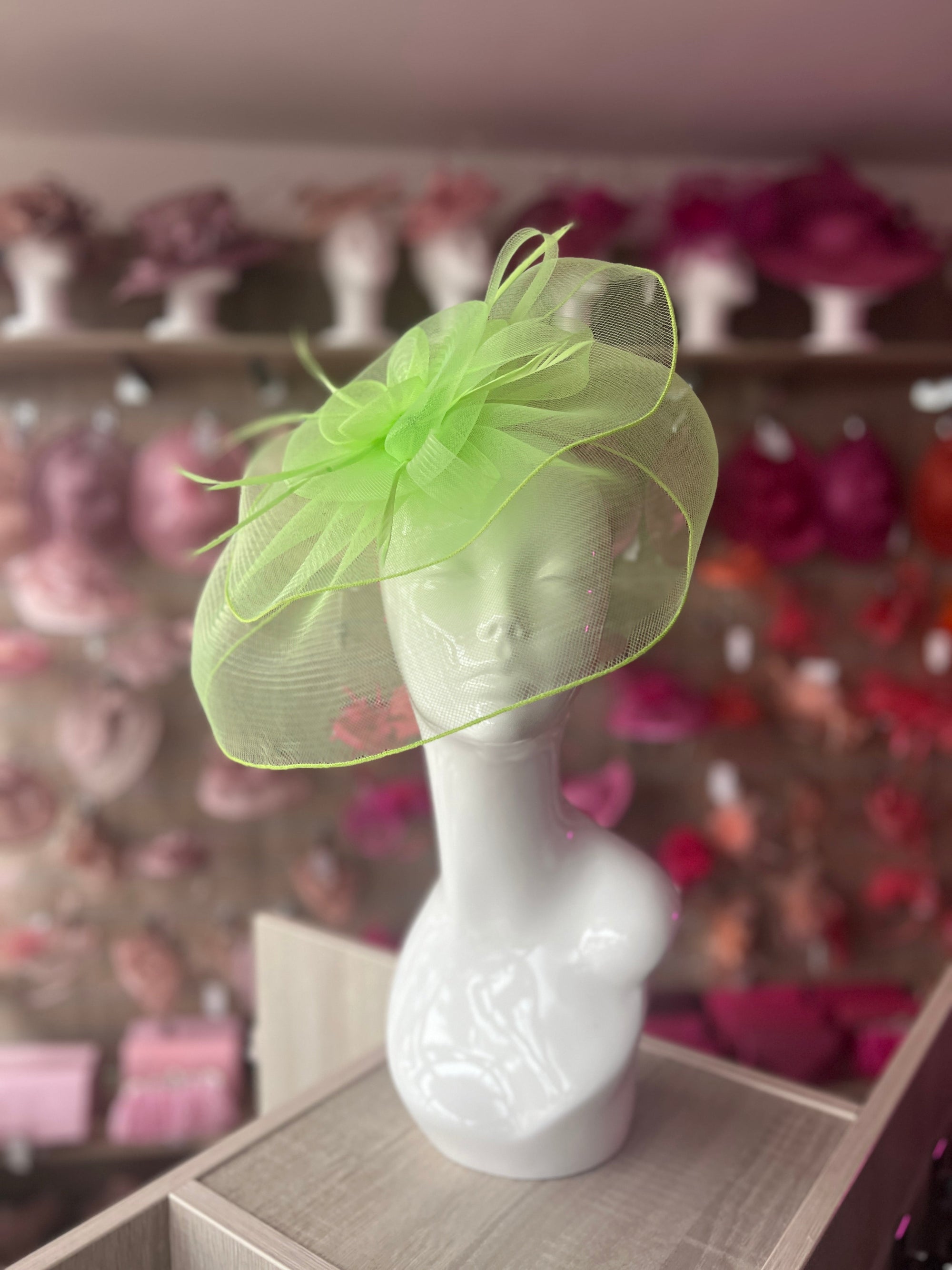 Large Floaty Two-Layer Fascinator-Bright Green-Fascinators Direct