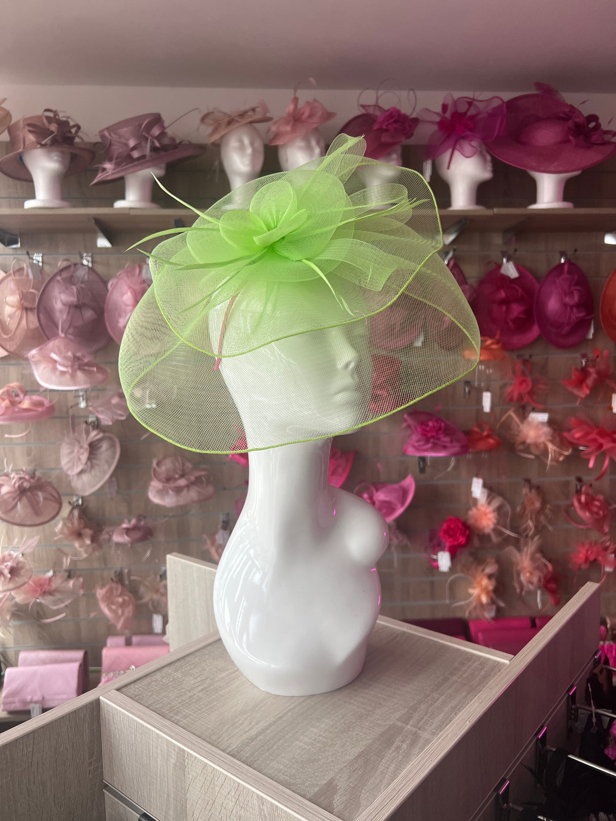 Large Floaty Two-Layer Fascinator-Bright Green-Fascinators Direct