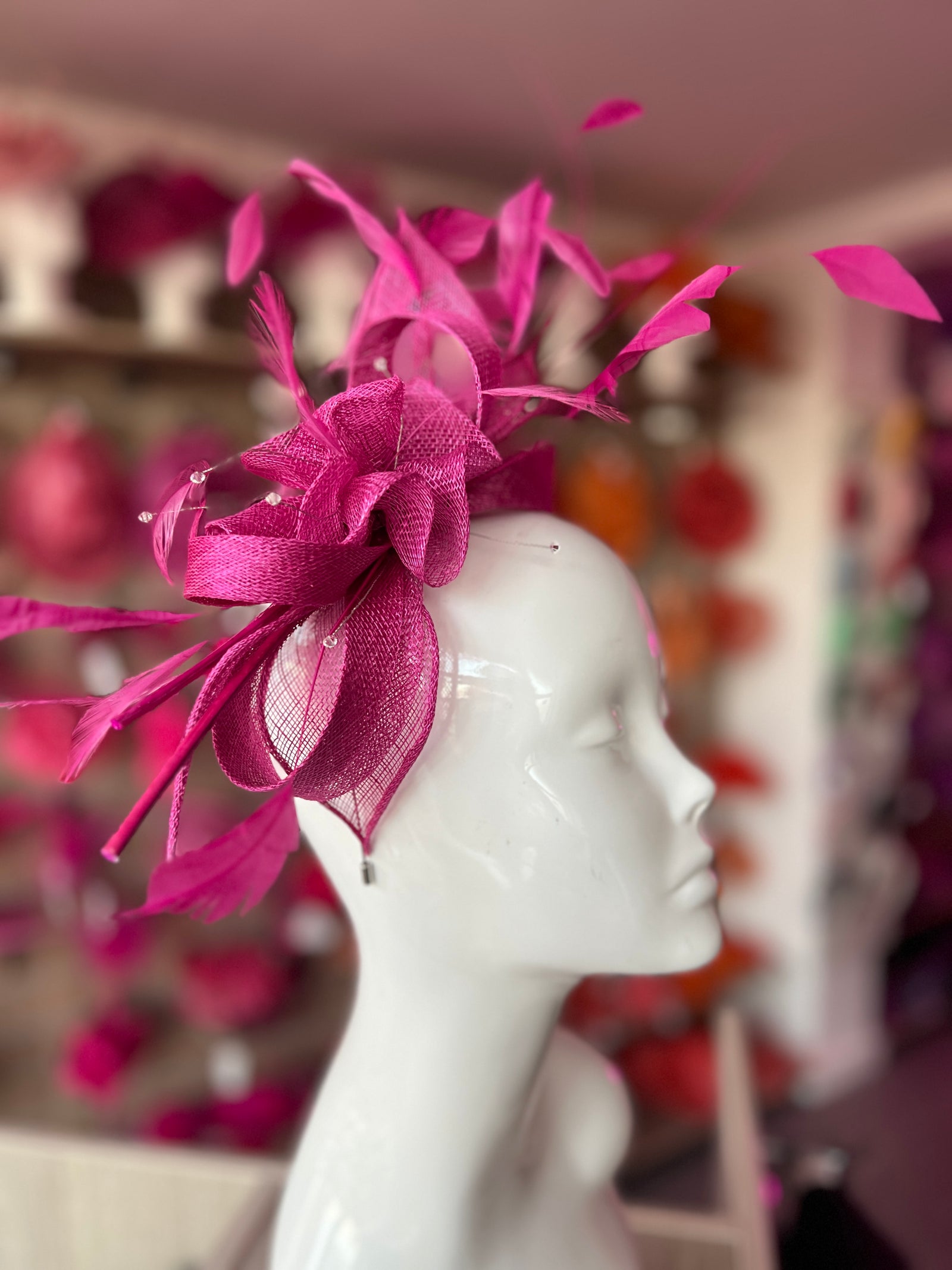 Large Fuchsia Fascinator with Quills & Crystal Stamens-Fascinators Direct