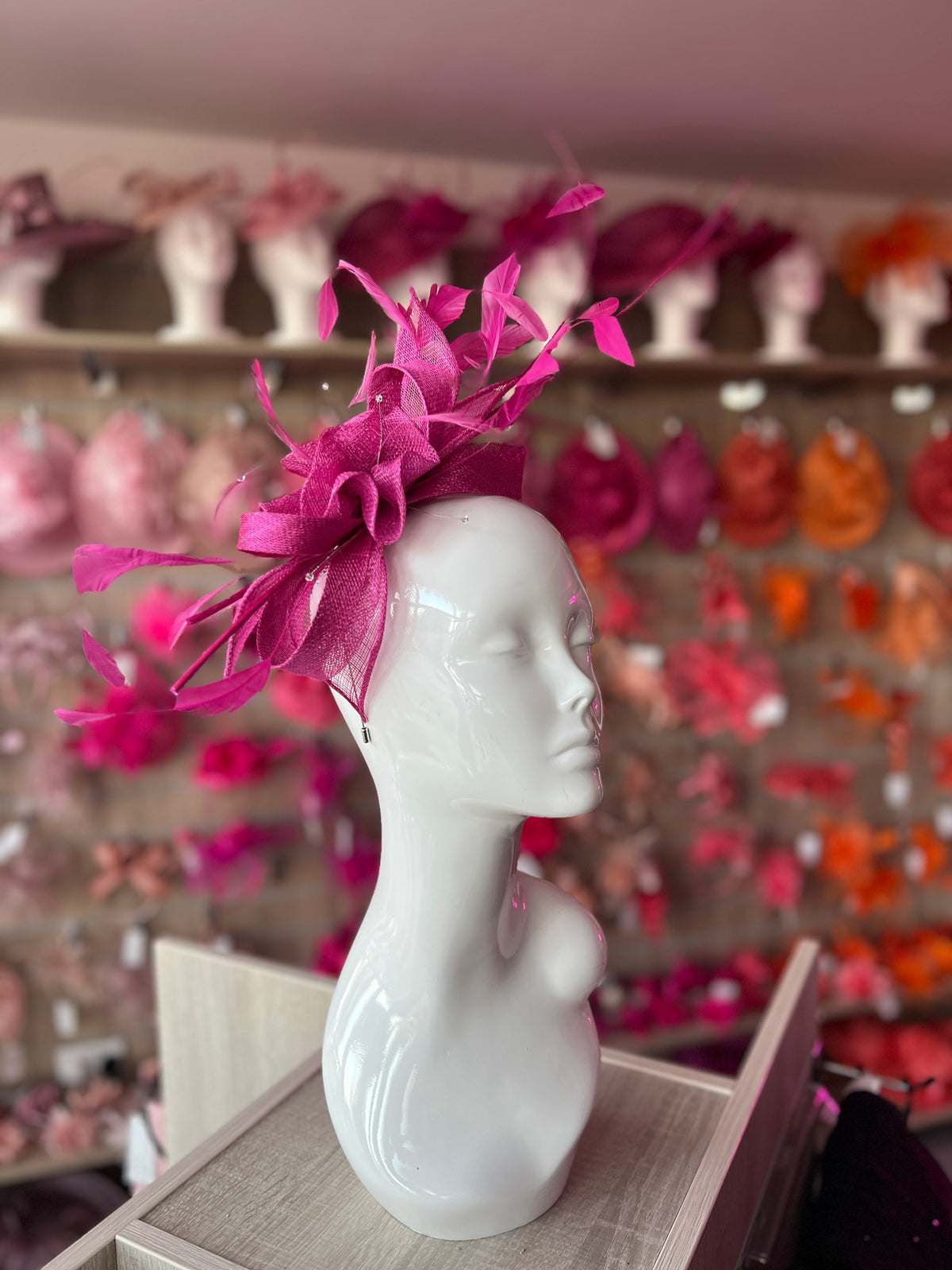 Large Fuchsia Fascinator with Quills &amp; Crystal Stamens-Fascinators Direct