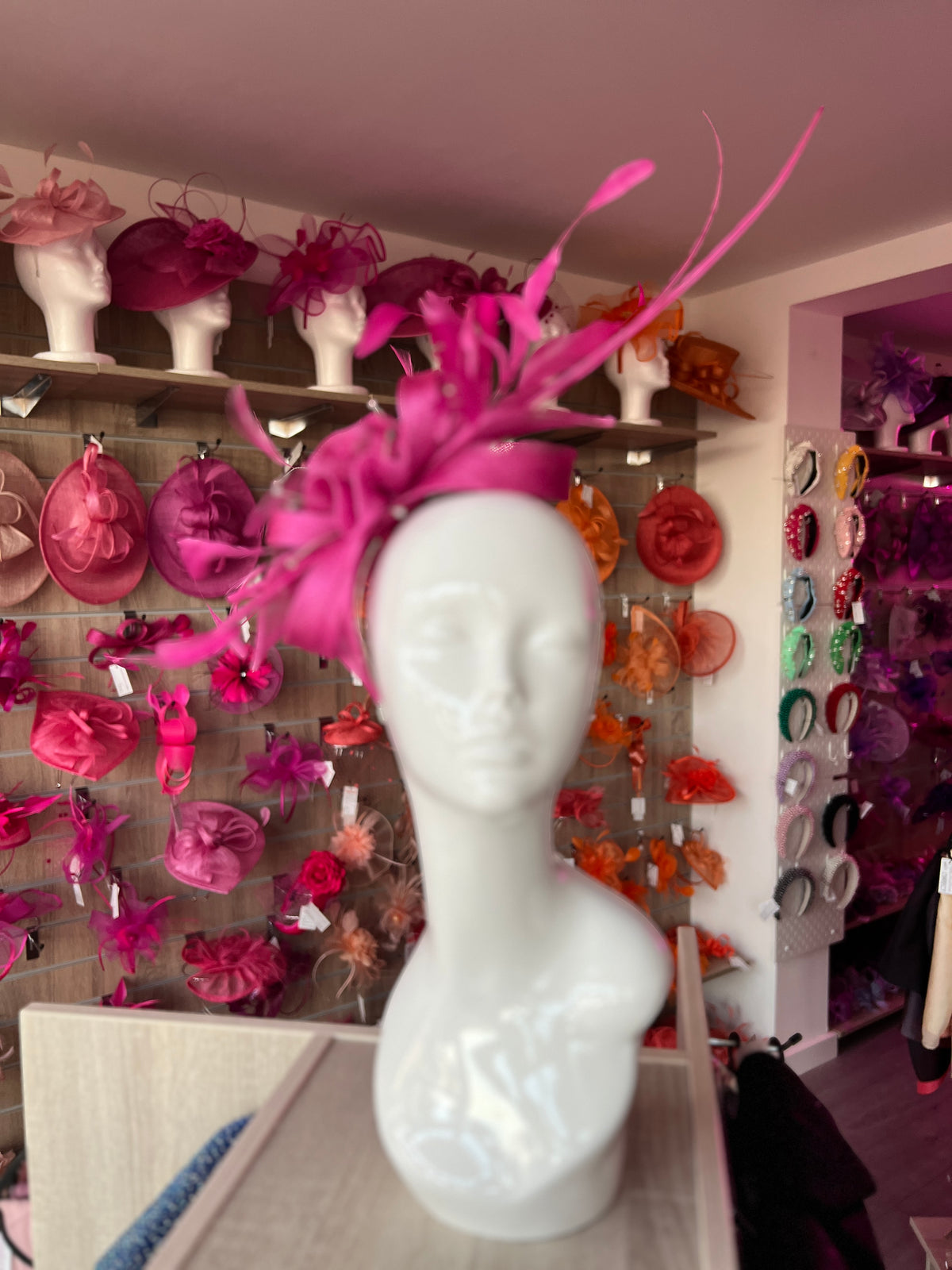 Large Fuchsia Fascinator with Quills &amp; Crystal Stamens-Fascinators Direct