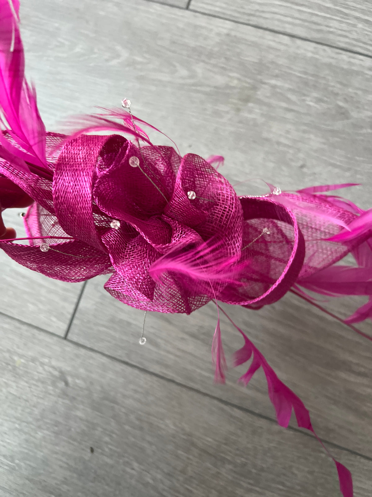 Large Fuchsia Fascinator with Quills &amp; Crystal Stamens-Fascinators Direct