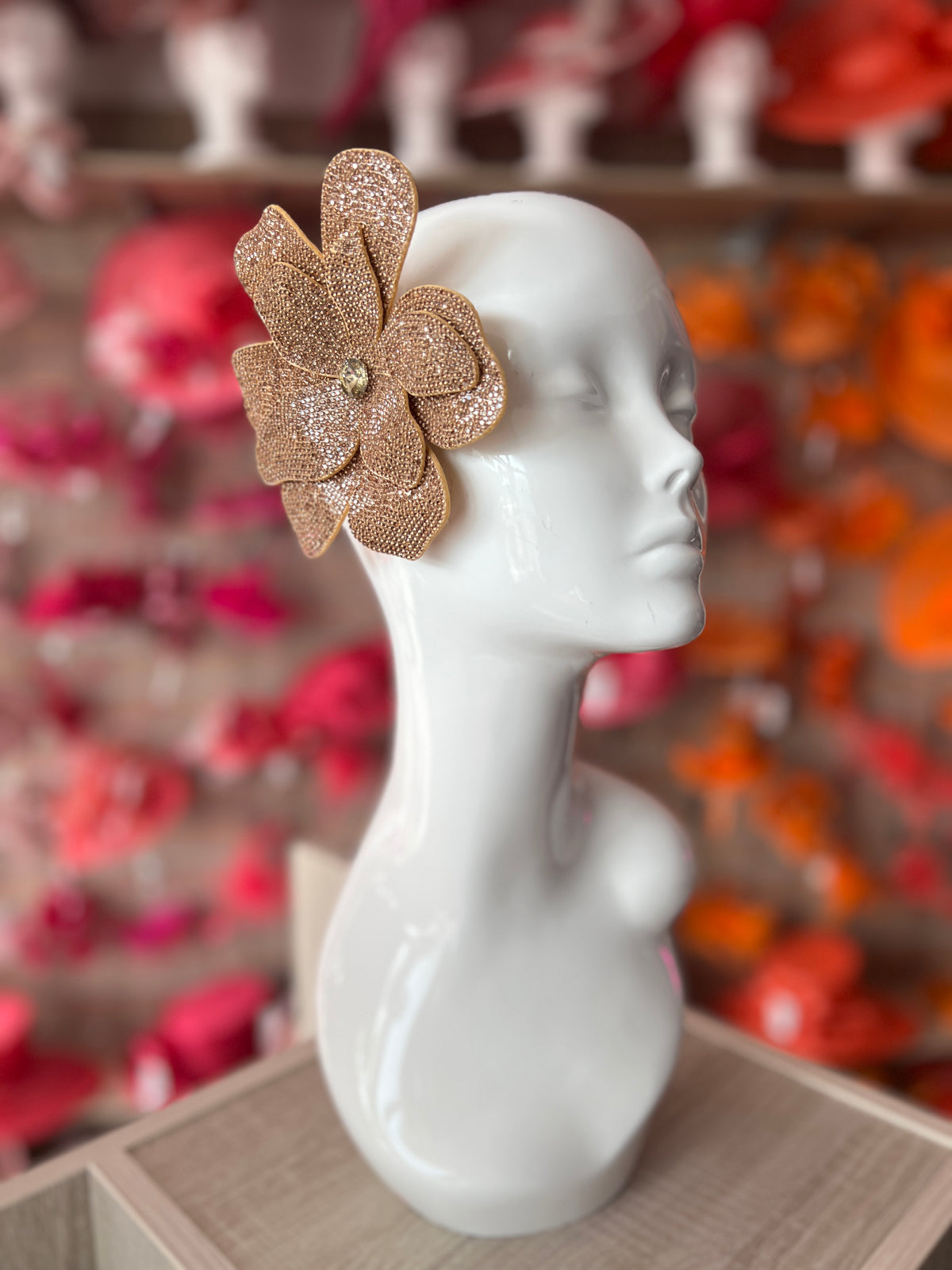Large Gold Diamante Flower Hair Clip-Fascinators Direct