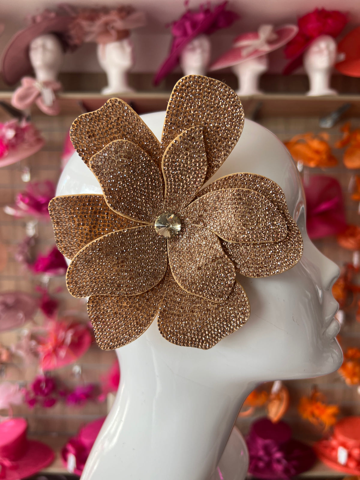 Large Gold Diamante Flower Hair Clip-Fascinators Direct