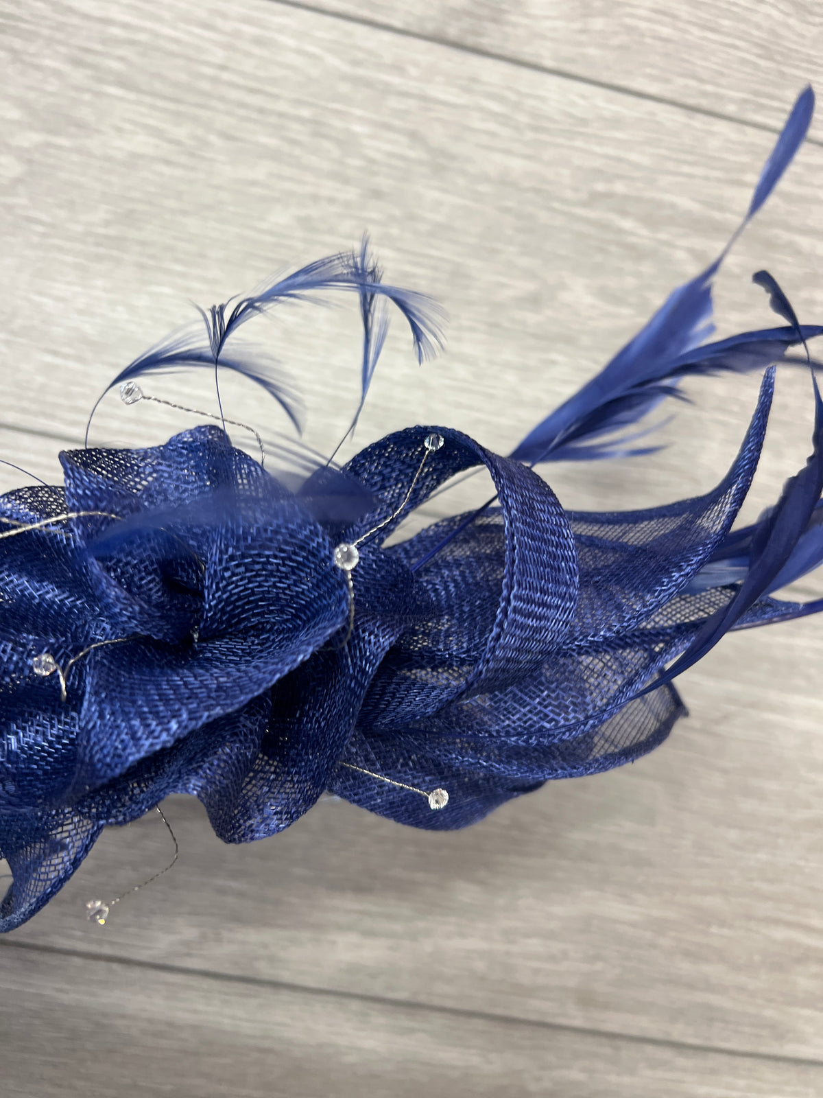 Large Indigo Fascinator with Quills &amp; Crystal Stamens-Fascinators Direct