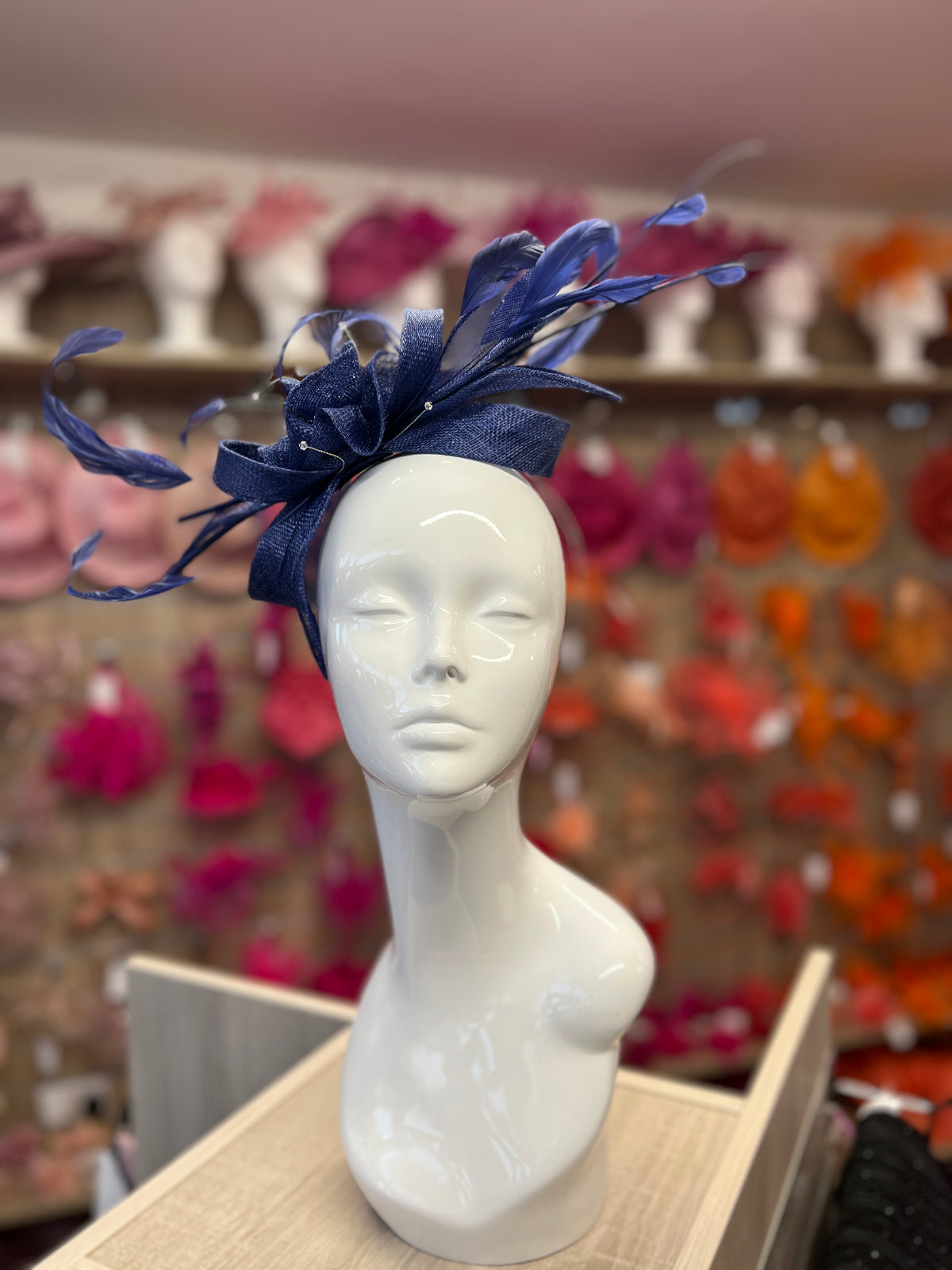 Large Indigo Fascinator with Quills &amp; Crystal Stamens-Fascinators Direct