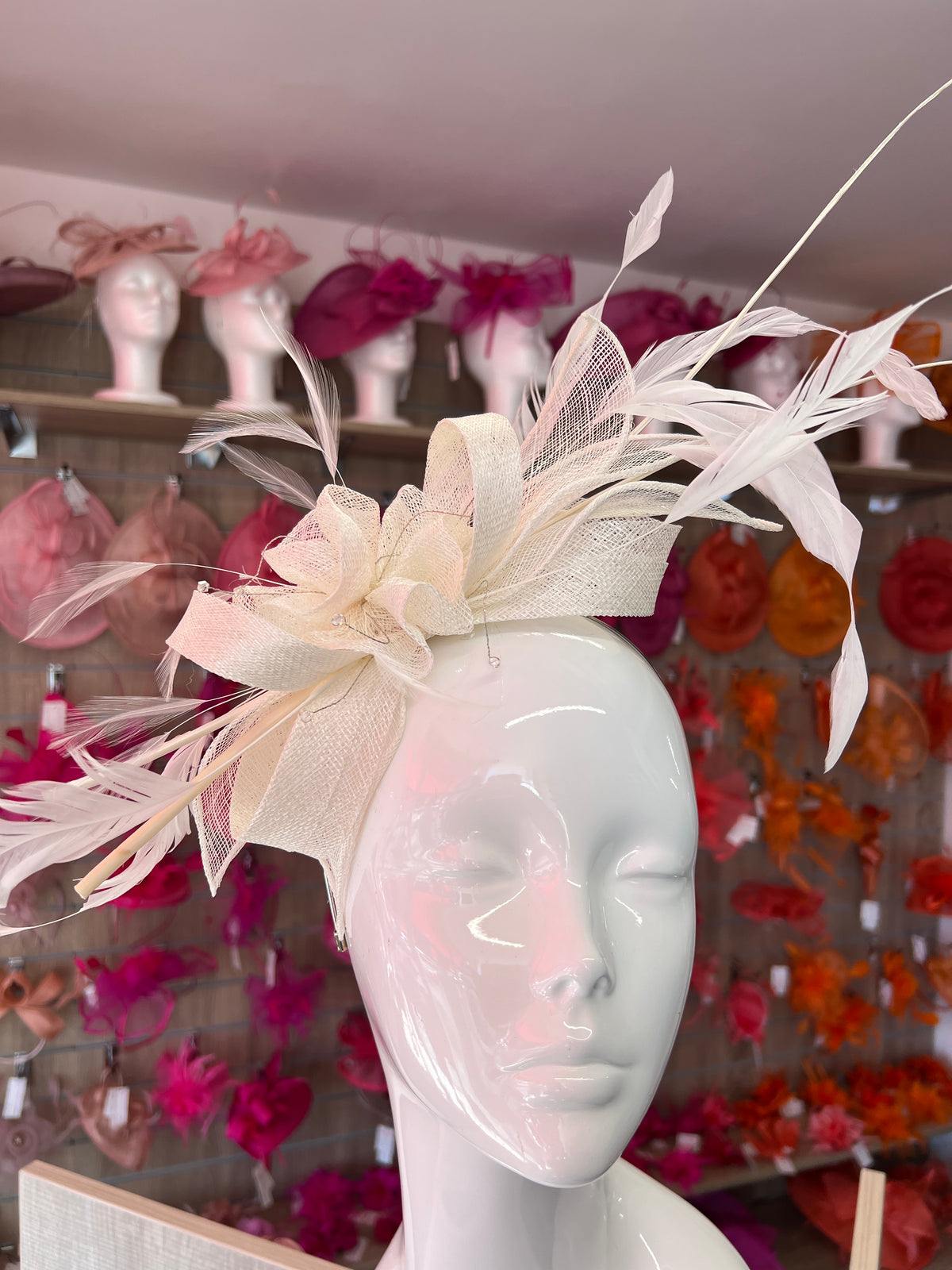 Large Ivory Fascinator with Quills &amp; Crystal Stamens-Fascinators Direct