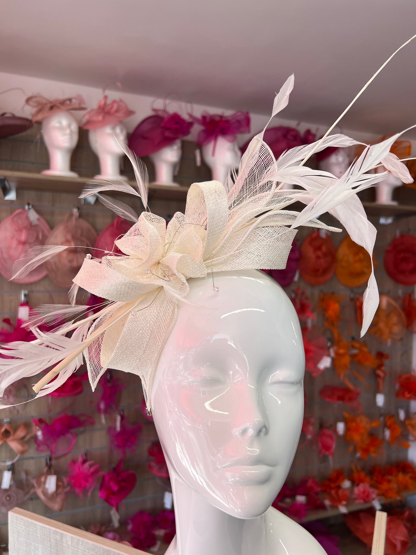 Large Ivory Fascinator with Quills & Crystal Stamens-Fascinators Direct