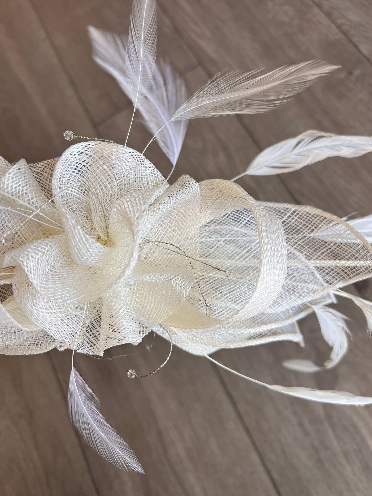 Large Ivory Fascinator with Quills &amp; Crystal Stamens-Fascinators Direct