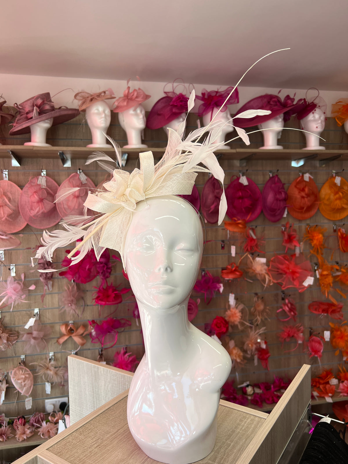 Large Ivory Fascinator with Quills &amp; Crystal Stamens-Fascinators Direct