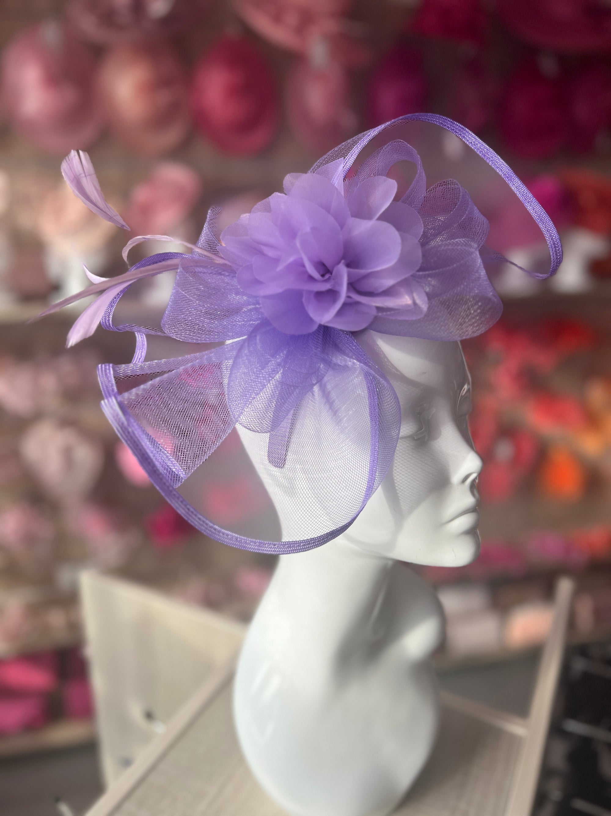 Large Lilac Fascinator Fluted Crinoline & Flower-Fascinators Direct