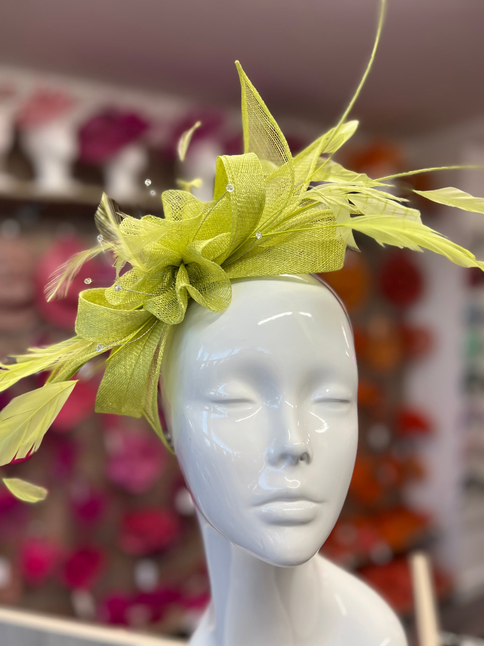 Large Lime Fascinator with Quills & Crystal Stamens-Fascinators Direct