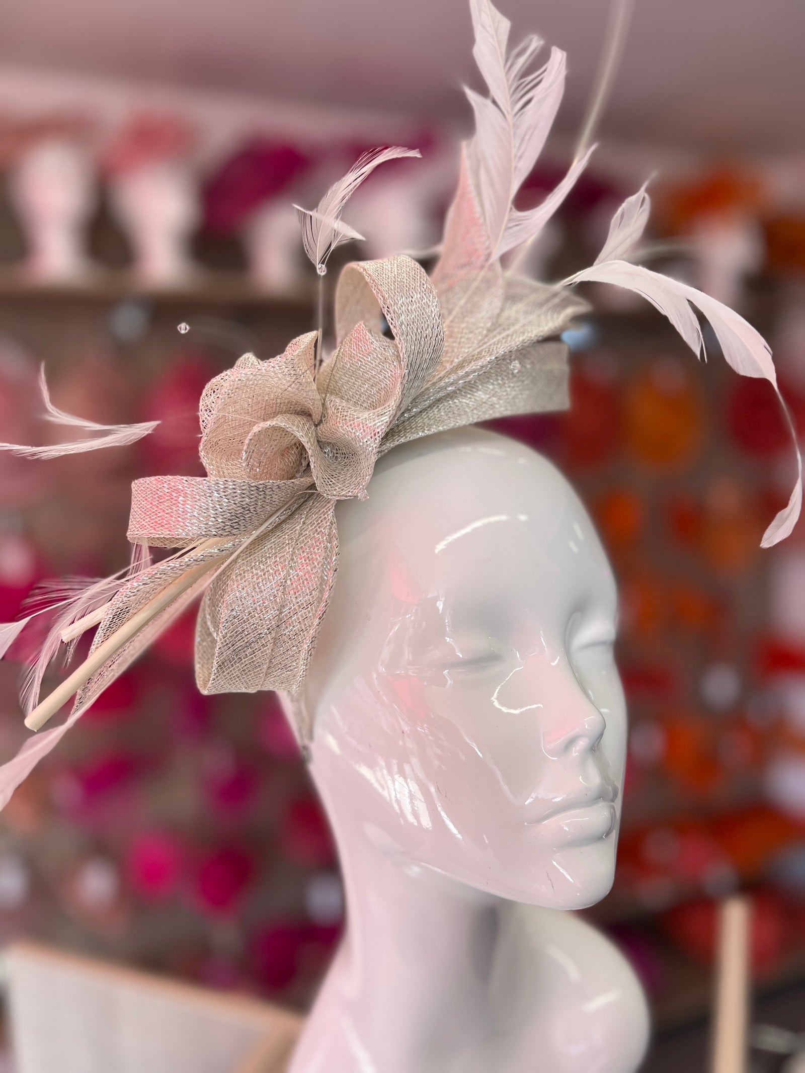 Large Metallic White Fascinator with Quills & Crystal Stamens-Fascinators Direct