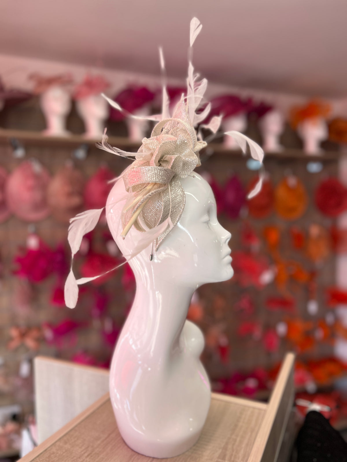 Large Metallic White Fascinator with Quills &amp; Crystal Stamens-Fascinators Direct