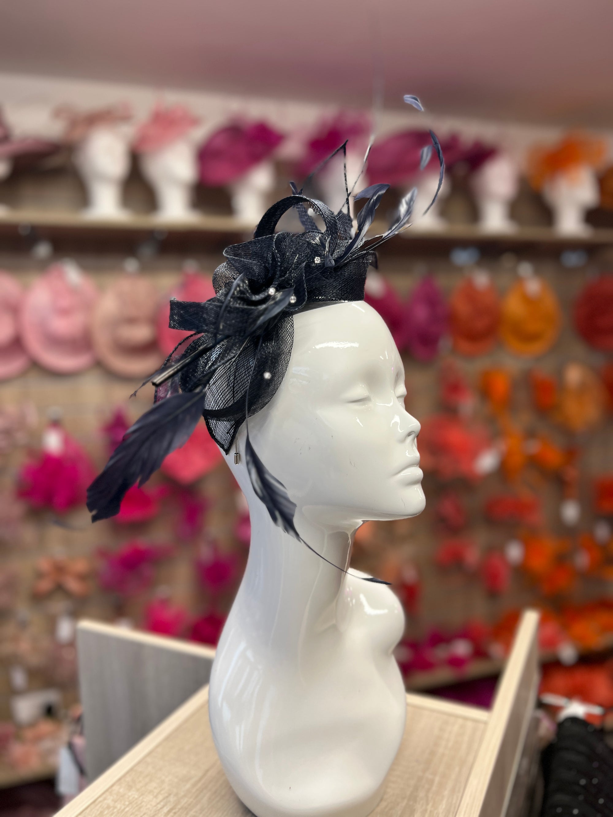 Large Navy Fascinator with Quills & Crystal Stamens-Fascinators Direct