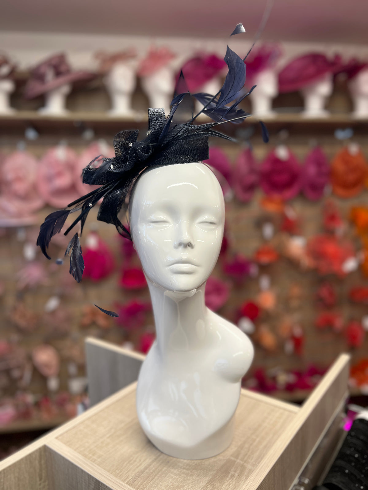 Large Navy Fascinator with Quills &amp; Crystal Stamens-Fascinators Direct