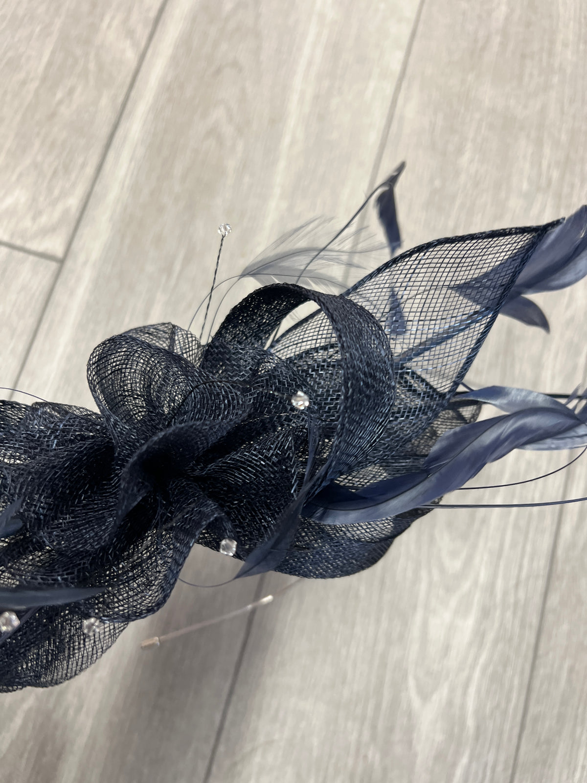 Large Navy Fascinator with Quills &amp; Crystal Stamens-Fascinators Direct