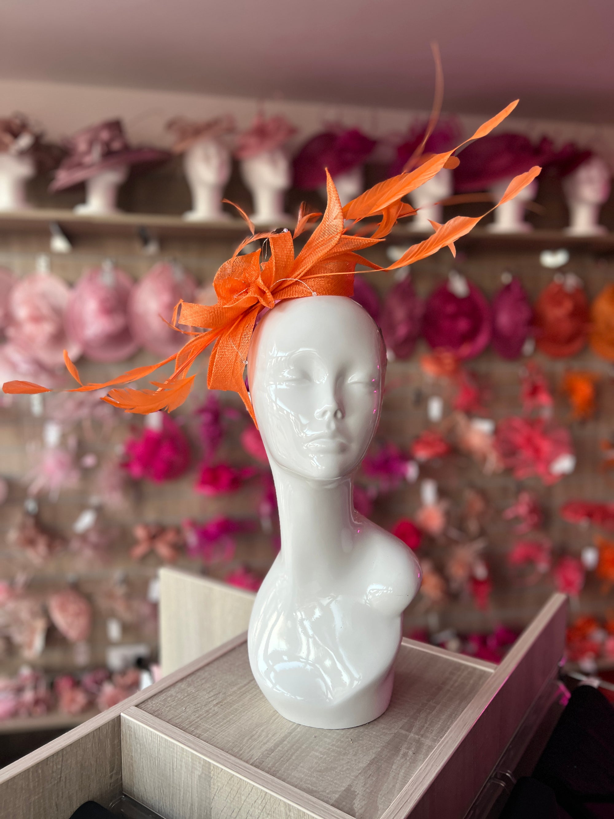 Large Orange Fascinator with Quills & Crystal Stamens-Fascinators Direct