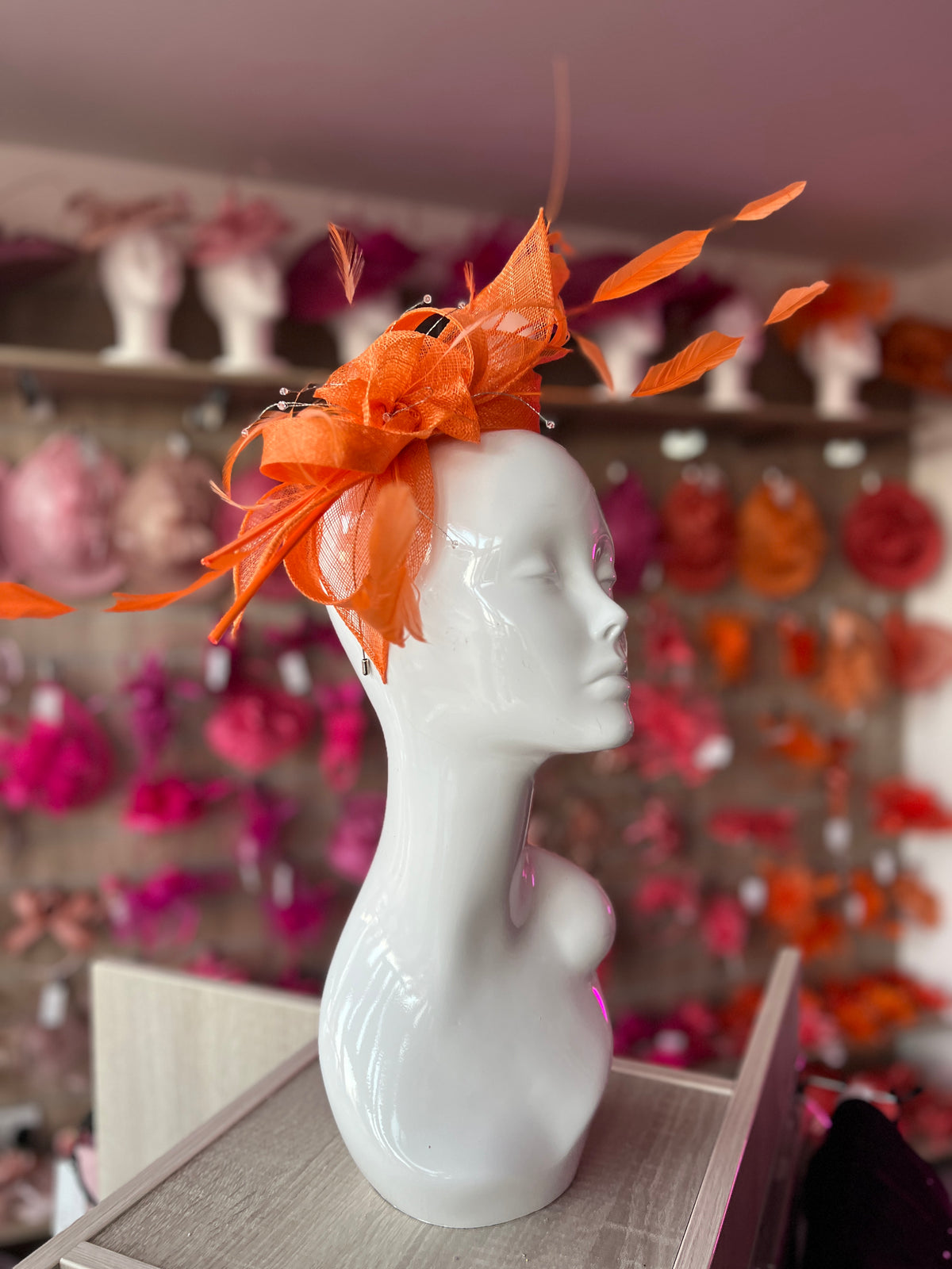 Large Orange Fascinator with Quills &amp; Crystal Stamens-Fascinators Direct