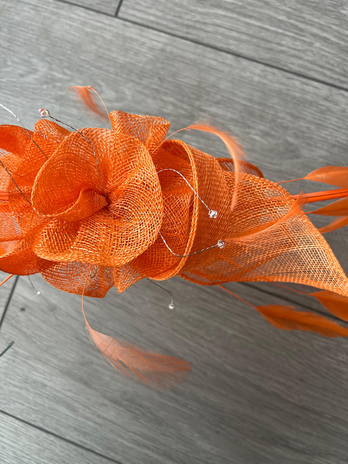 Large Orange Fascinator with Quills &amp; Crystal Stamens-Fascinators Direct
