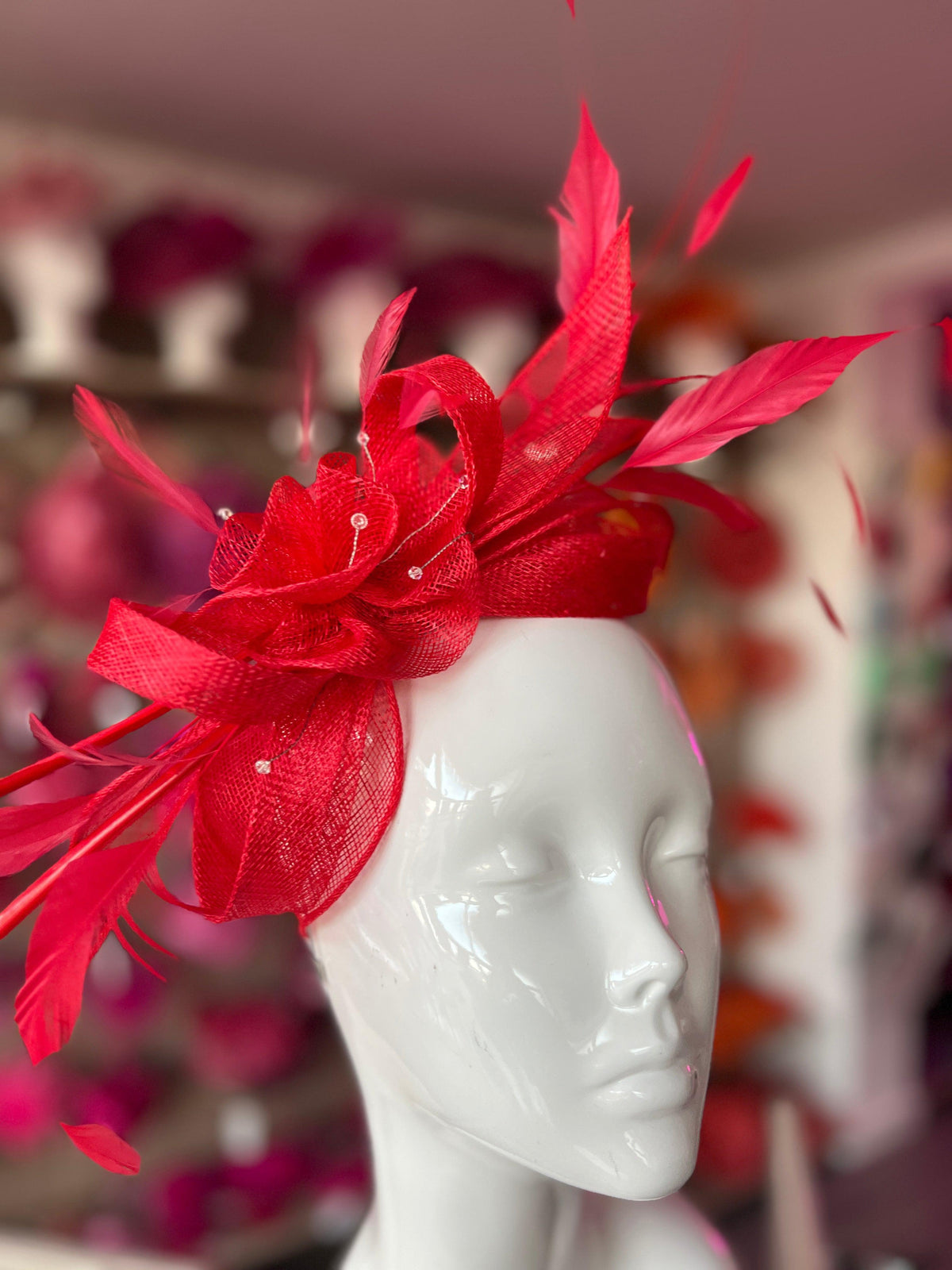 Large Poppy Fascinator with Quills &amp; Crystal Stamens-Fascinators Direct