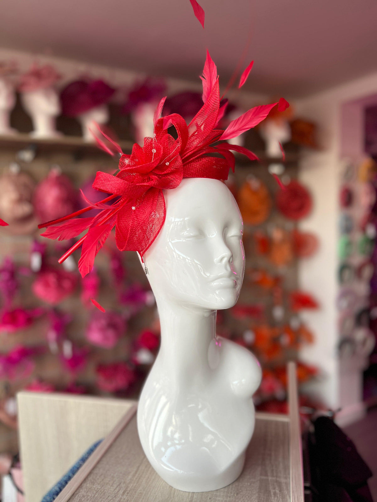 Large Poppy Fascinator with Quills &amp; Crystal Stamens-Fascinators Direct