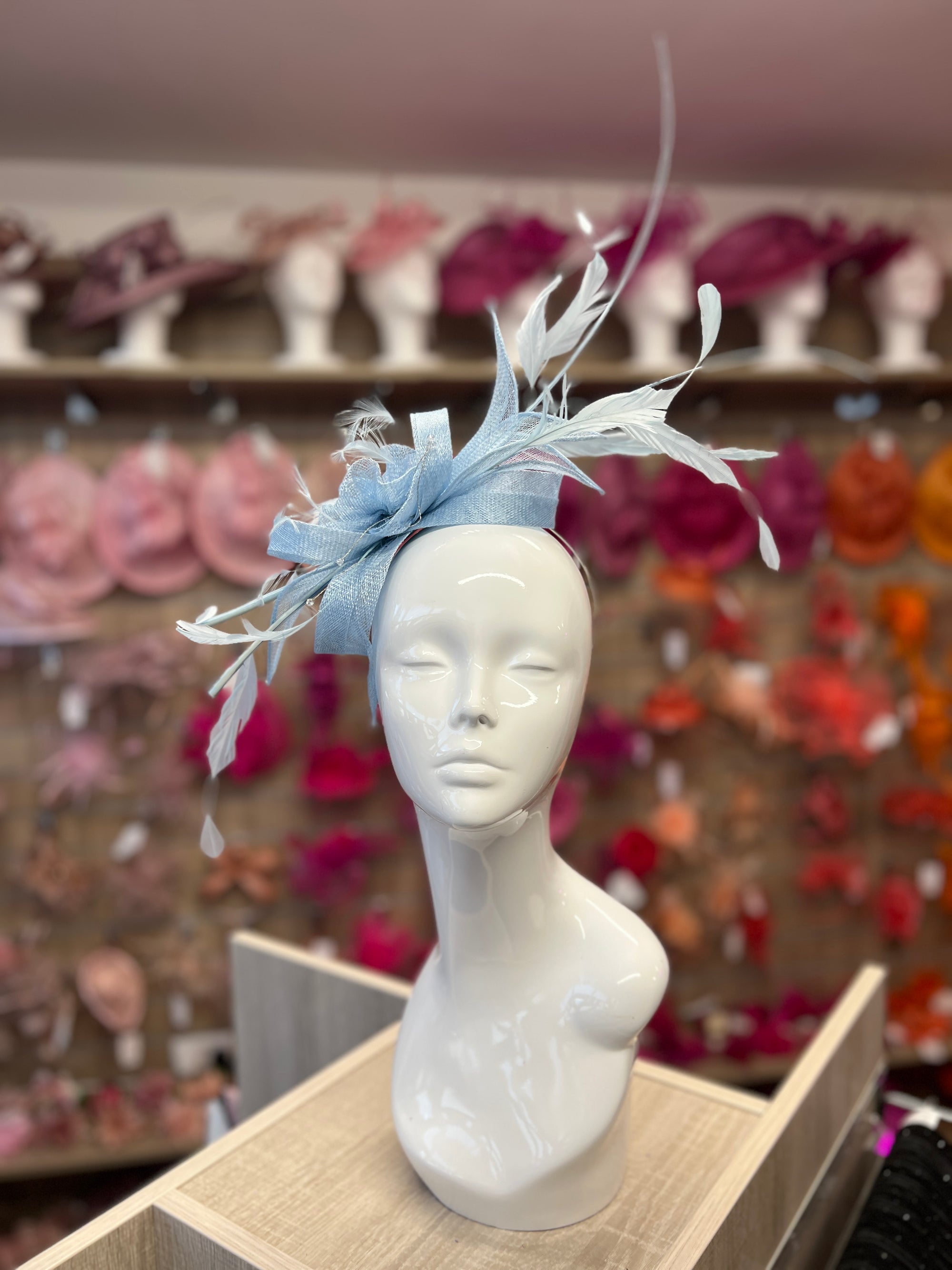 Large Powder Blue Fascinator with Quills & Crystal Stamens-Fascinators Direct