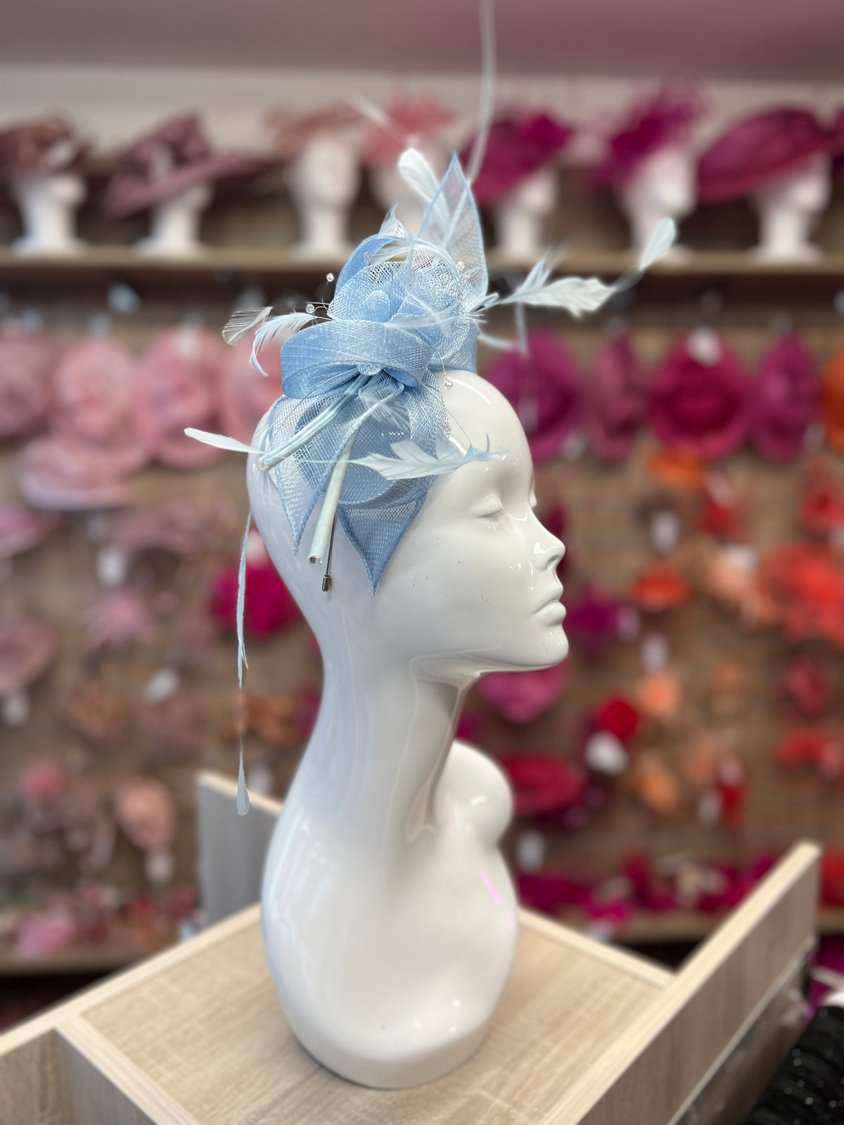 Large Powder Blue Fascinator with Quills &amp; Crystal Stamens-Fascinators Direct