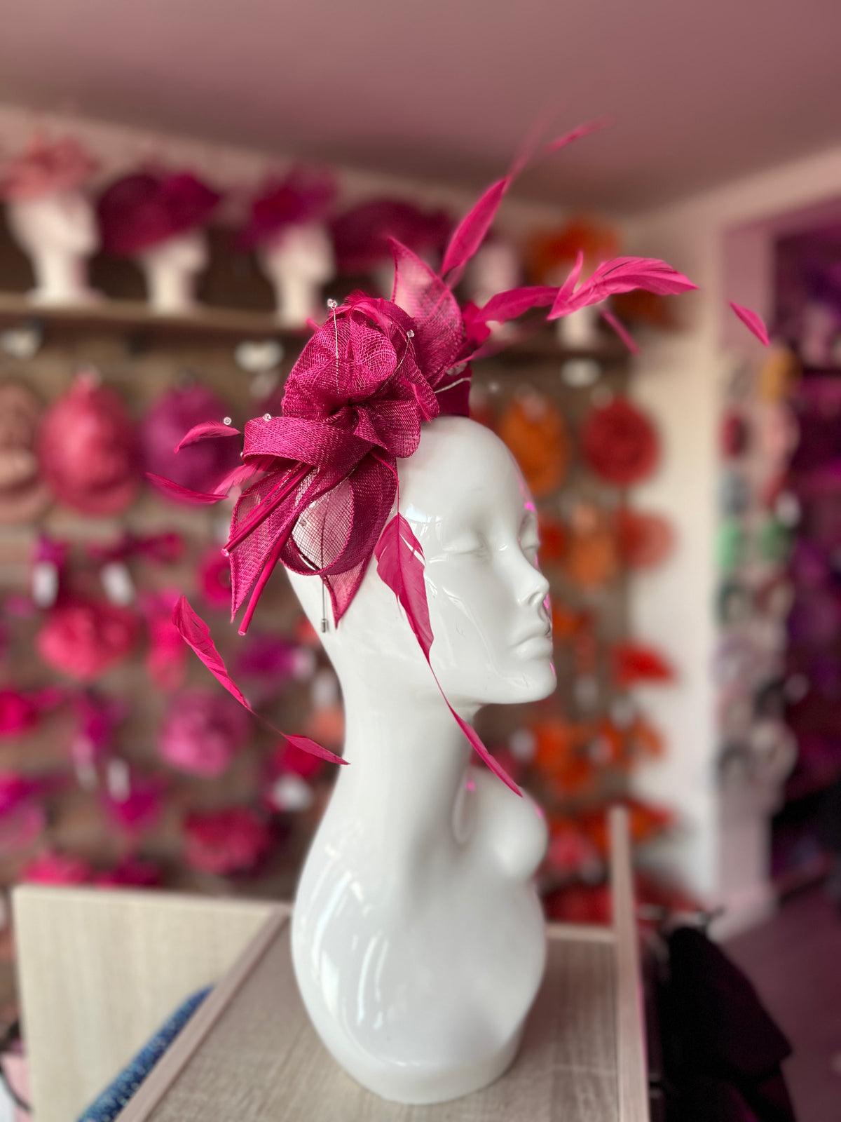 Large Raspberry Fascinator with Quills &amp; Crystal Stamens-Fascinators Direct
