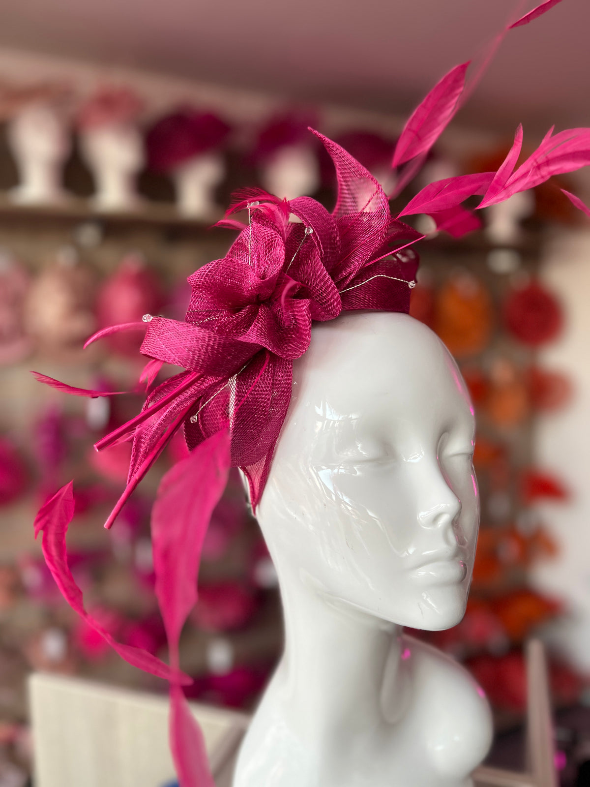 Large Raspberry Fascinator with Quills &amp; Crystal Stamens-Fascinators Direct
