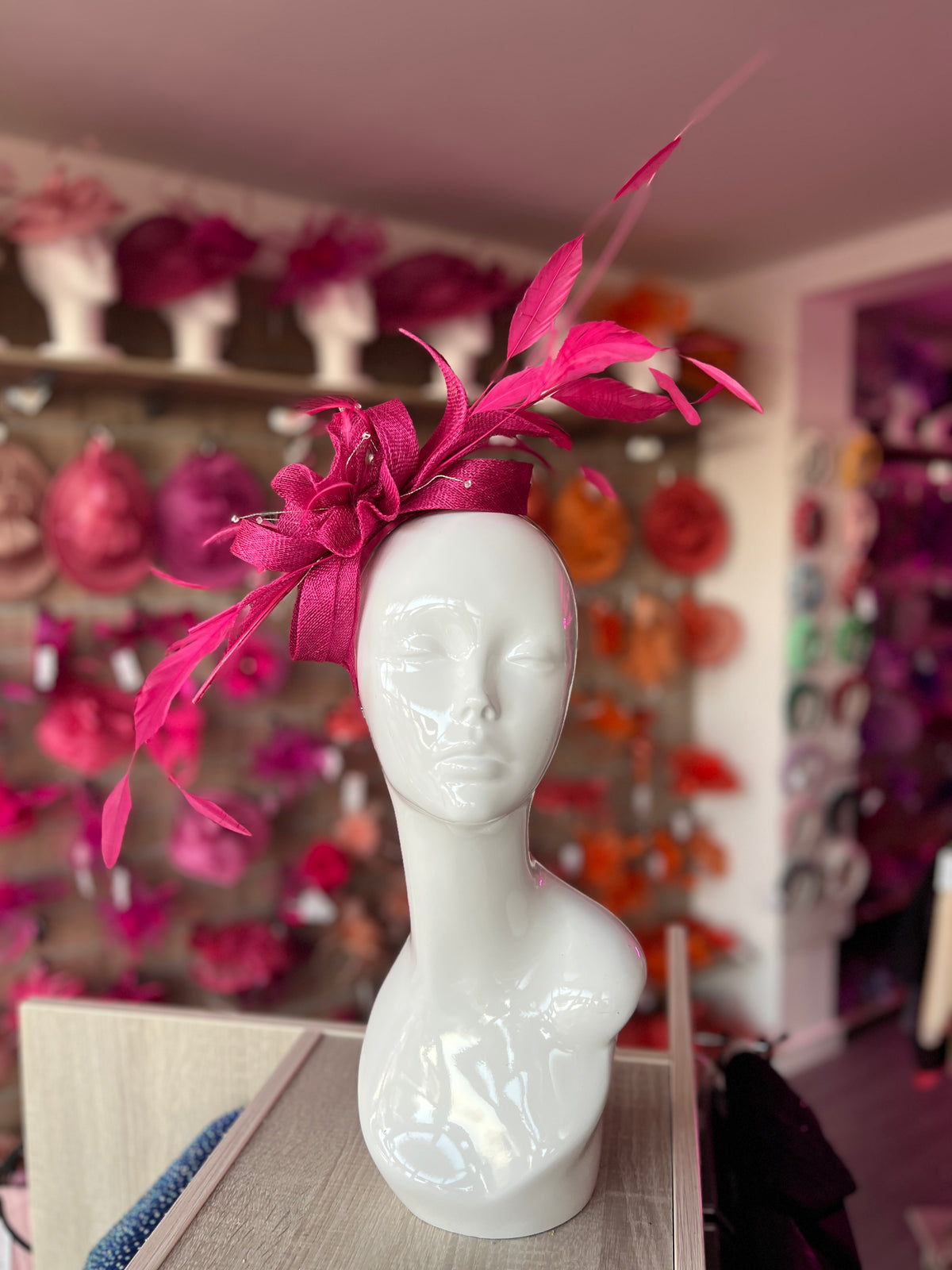 Large Raspberry Fascinator with Quills &amp; Crystal Stamens-Fascinators Direct