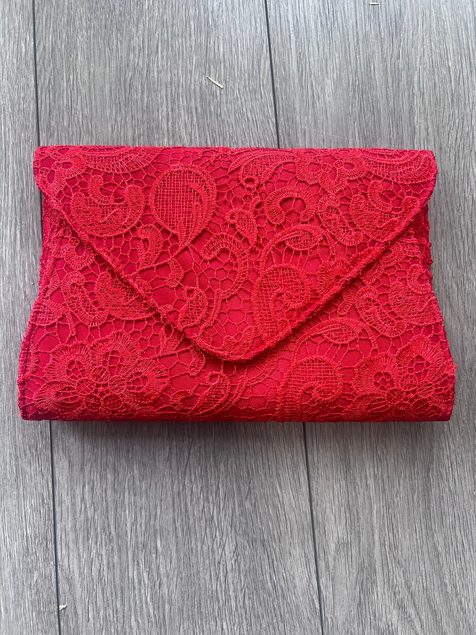 Large Red Lace Envelope Clutch Bag-Fascinators Direct