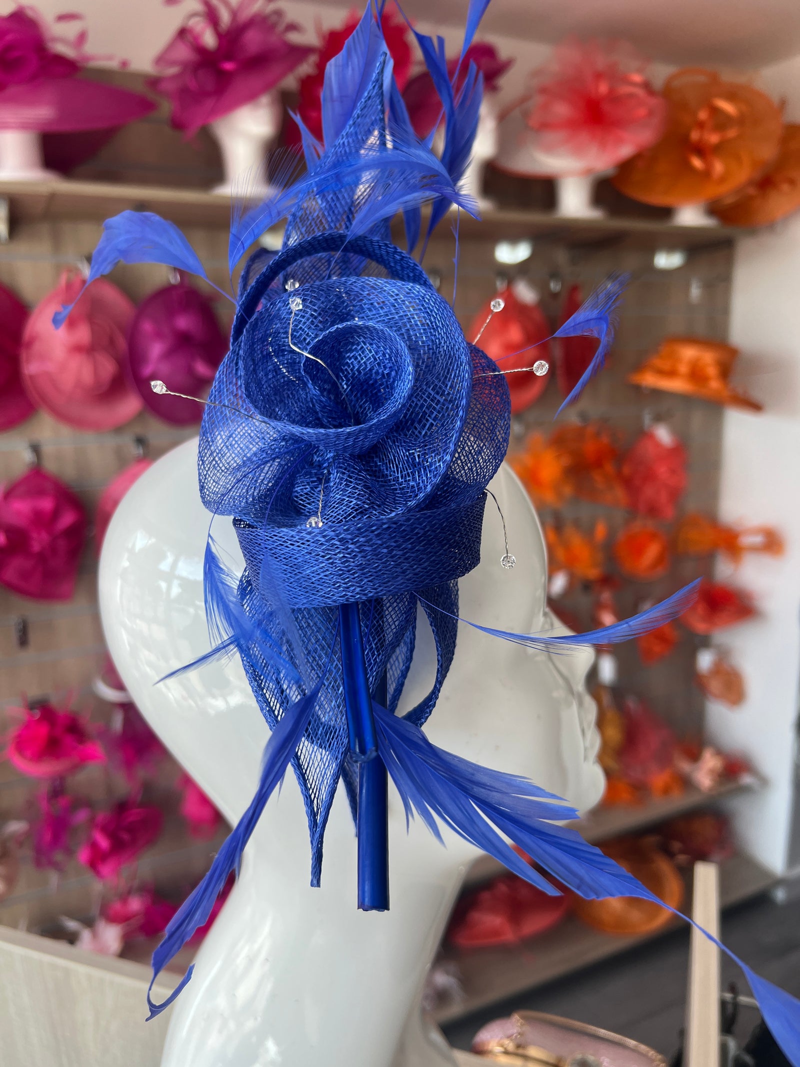 Large Sapphire Fascinator with Quills & Crystal Stamens-Fascinators Direct