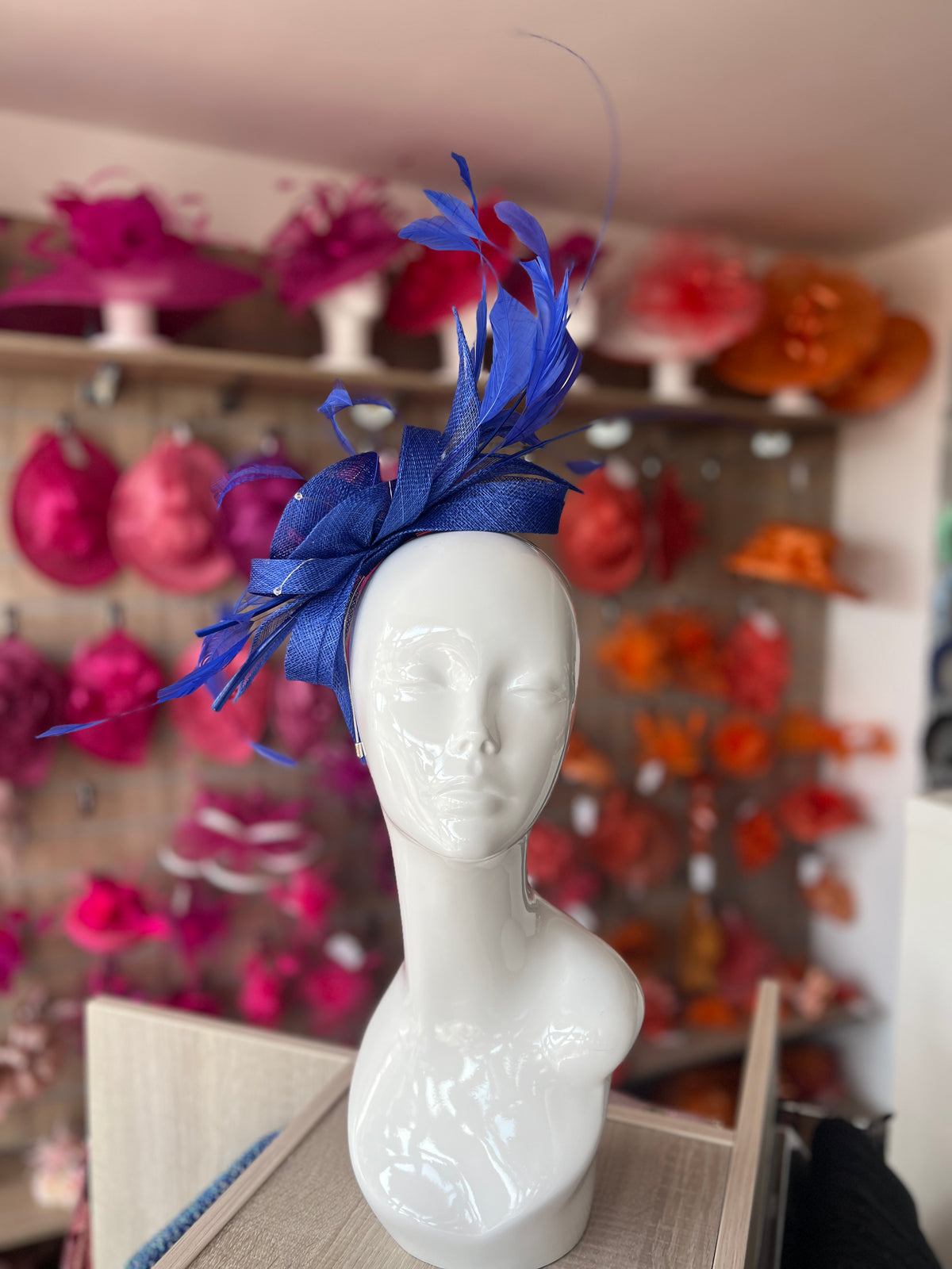 Large Sapphire Fascinator with Quills &amp; Crystal Stamens-Fascinators Direct