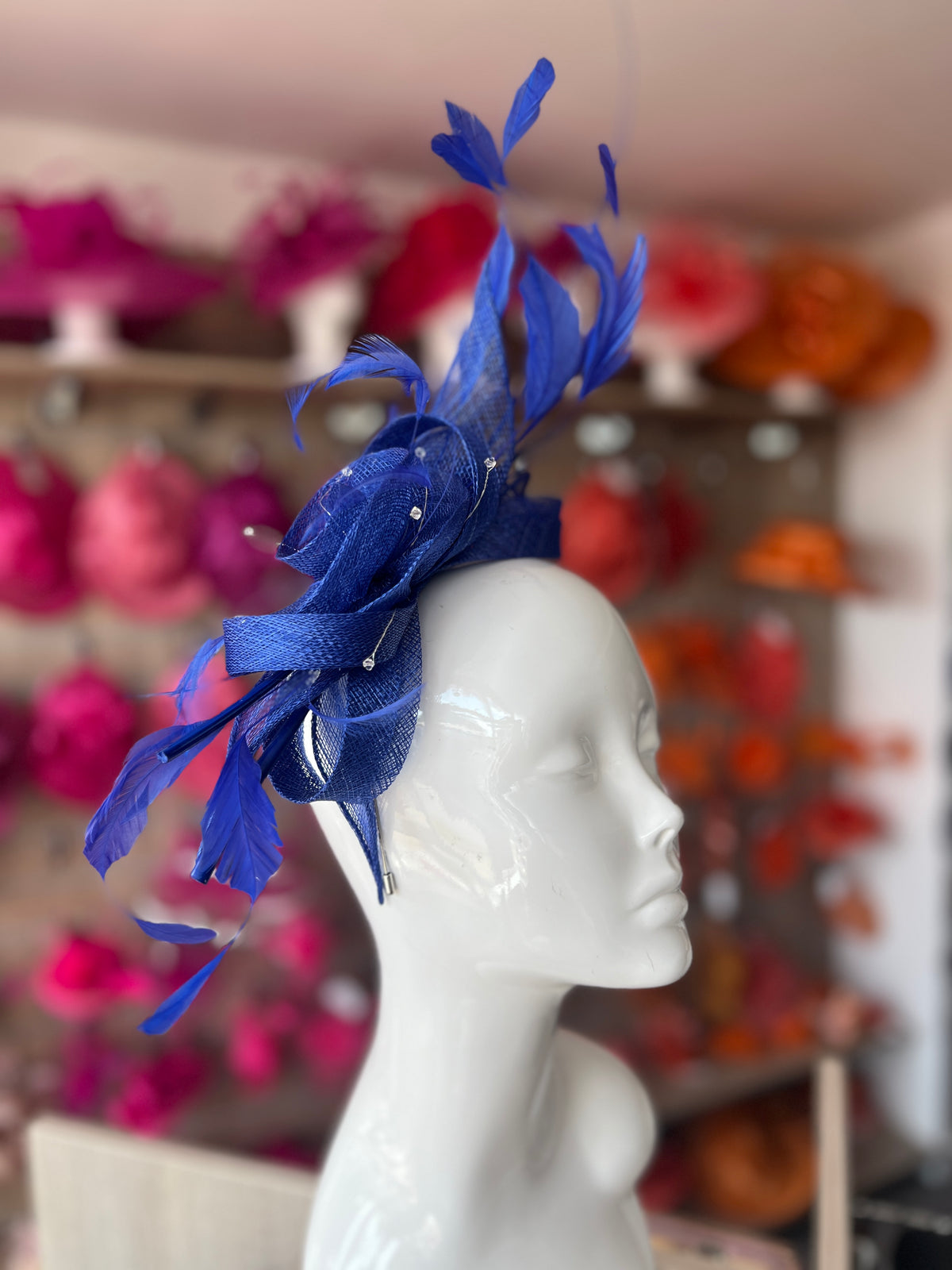 Large Sapphire Fascinator with Quills &amp; Crystal Stamens-Fascinators Direct