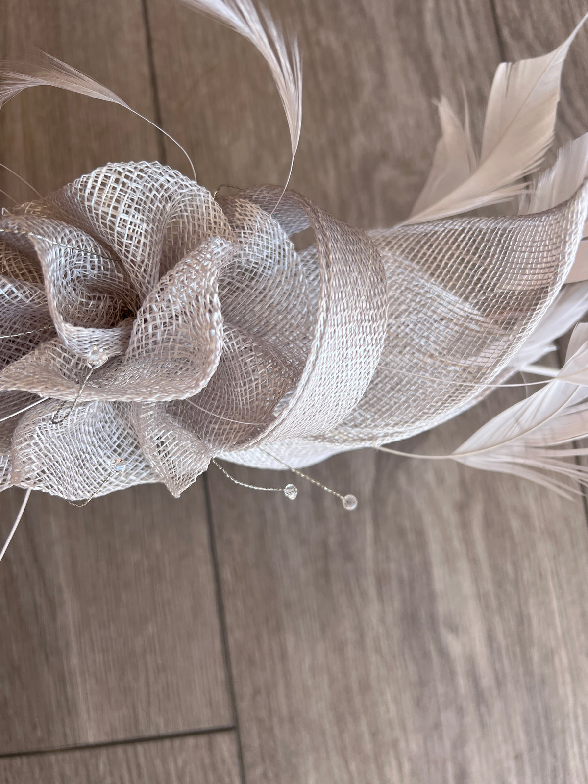 Large Silver Fascinator with Quills &amp; Crystal Stamens-Fascinators Direct