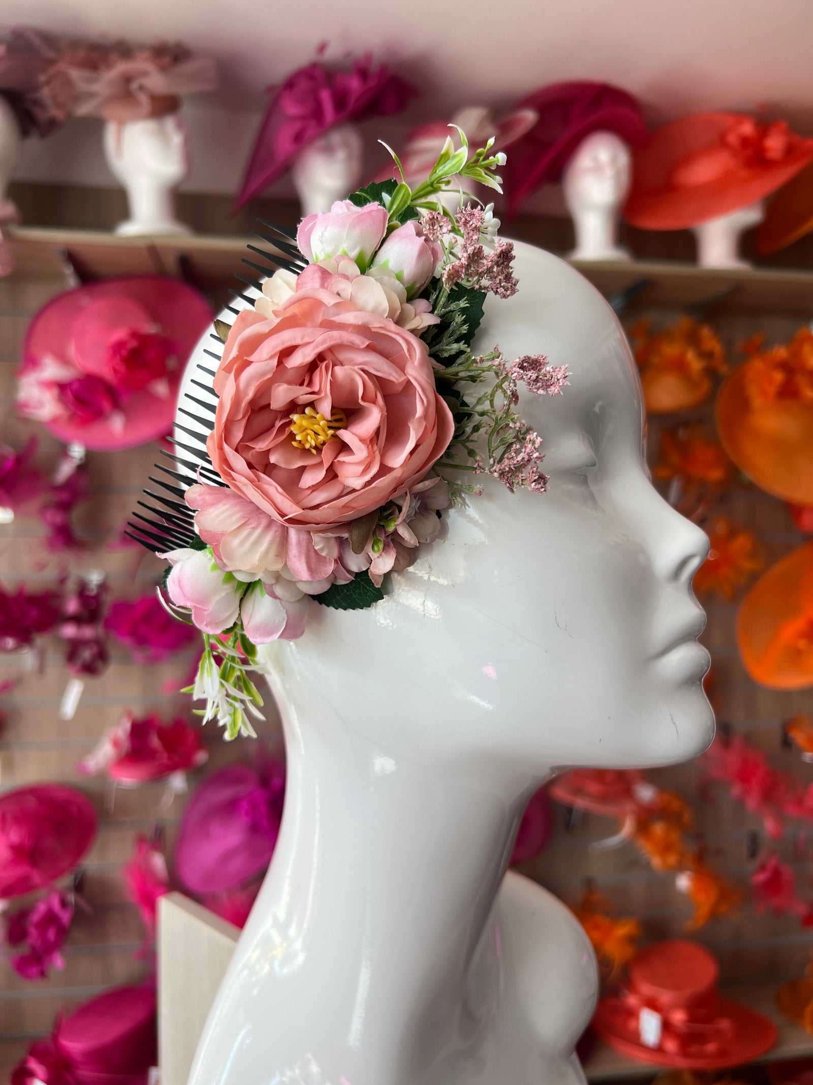 Large Vintage Floral Hair Comb-Dusky Pink-Fascinators Direct