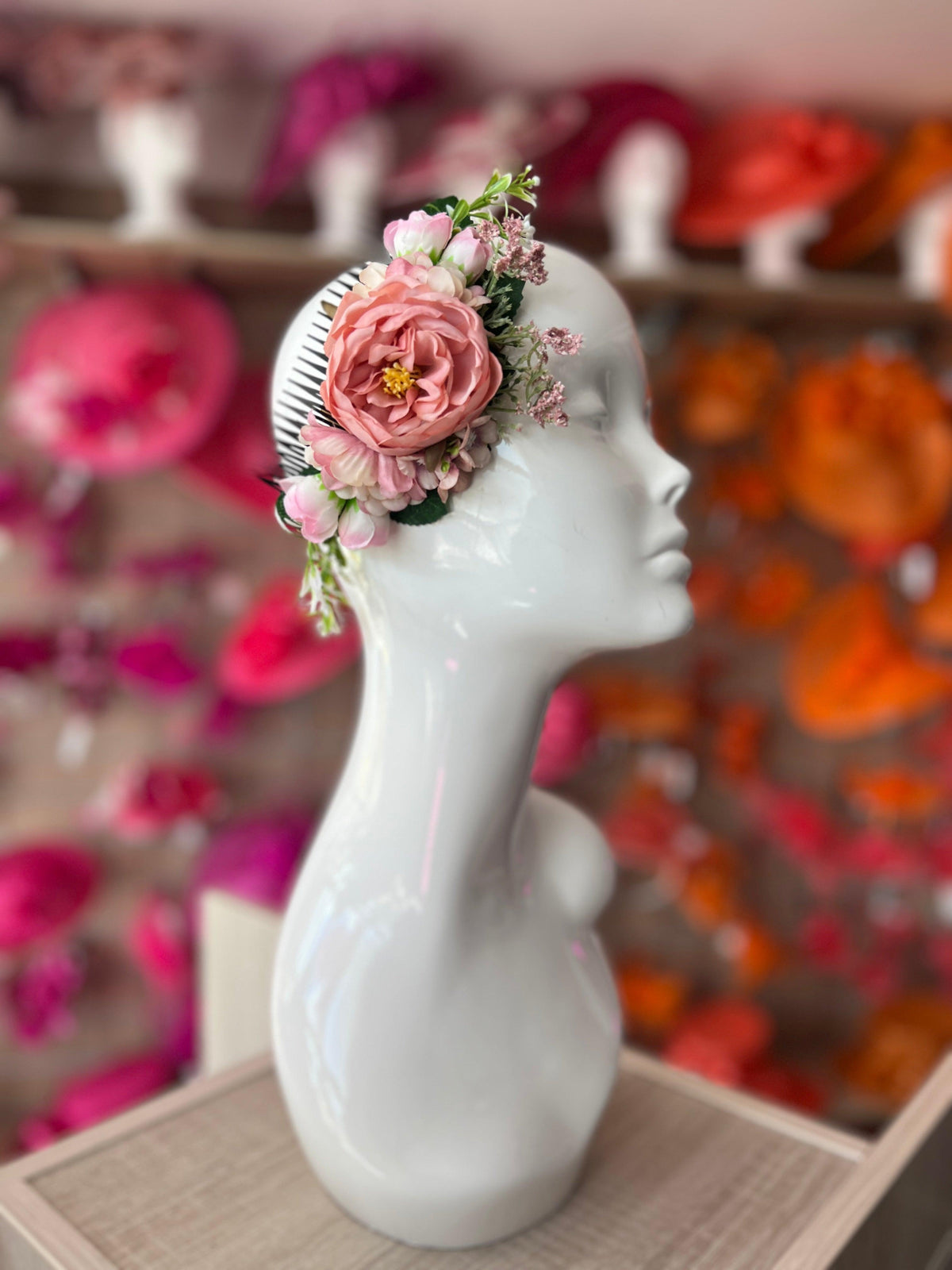 Large Vintage Floral Hair Comb-Dusky Pink-Fascinators Direct