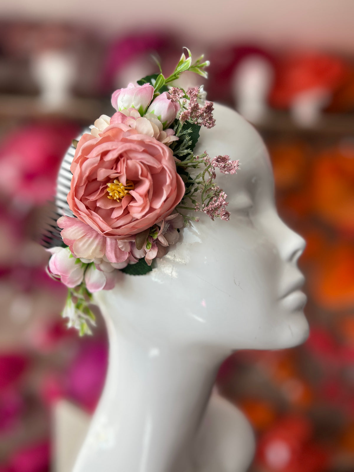 Large Vintage Floral Hair Comb-Dusky Pink-Fascinators Direct