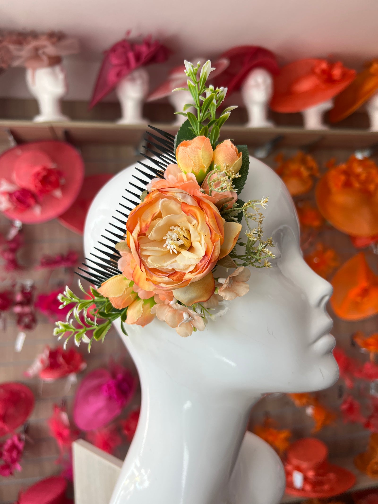 Large Vintage Floral Hair Comb- Orange-Fascinators Direct